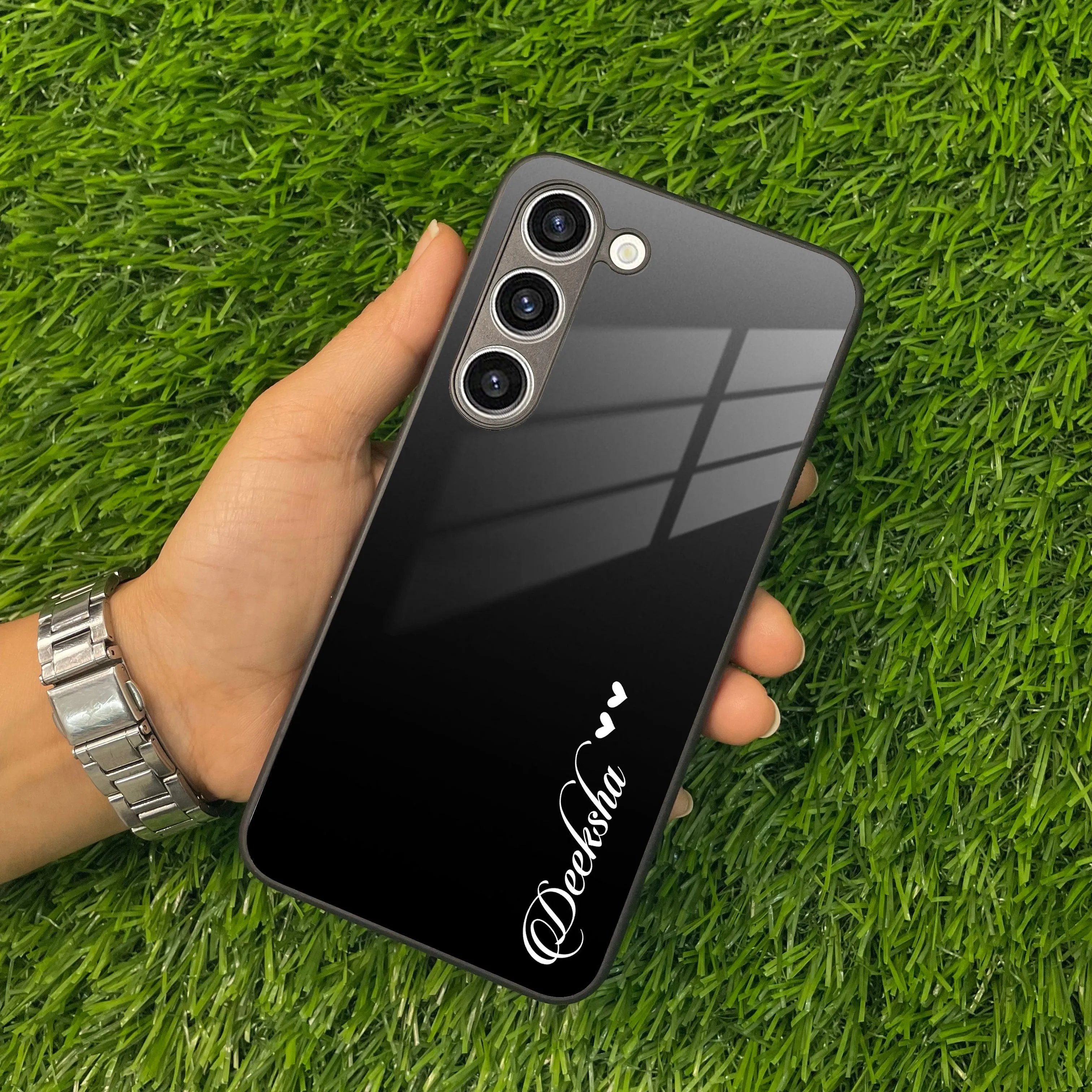 Customize Name Gradient Glass Case Cover Black For Samsung