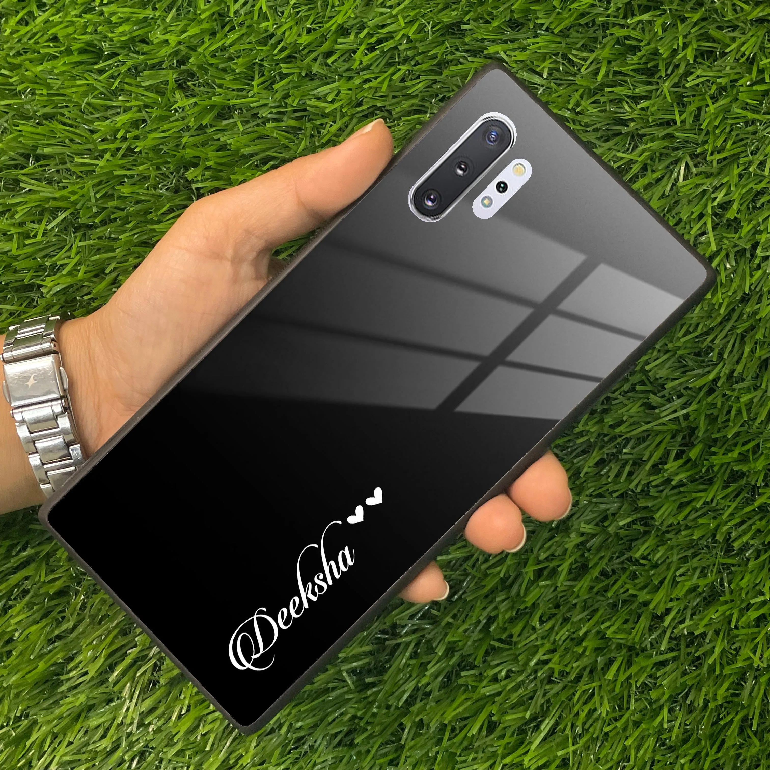 Customize Name Gradient Glass Case Cover Black For Samsung