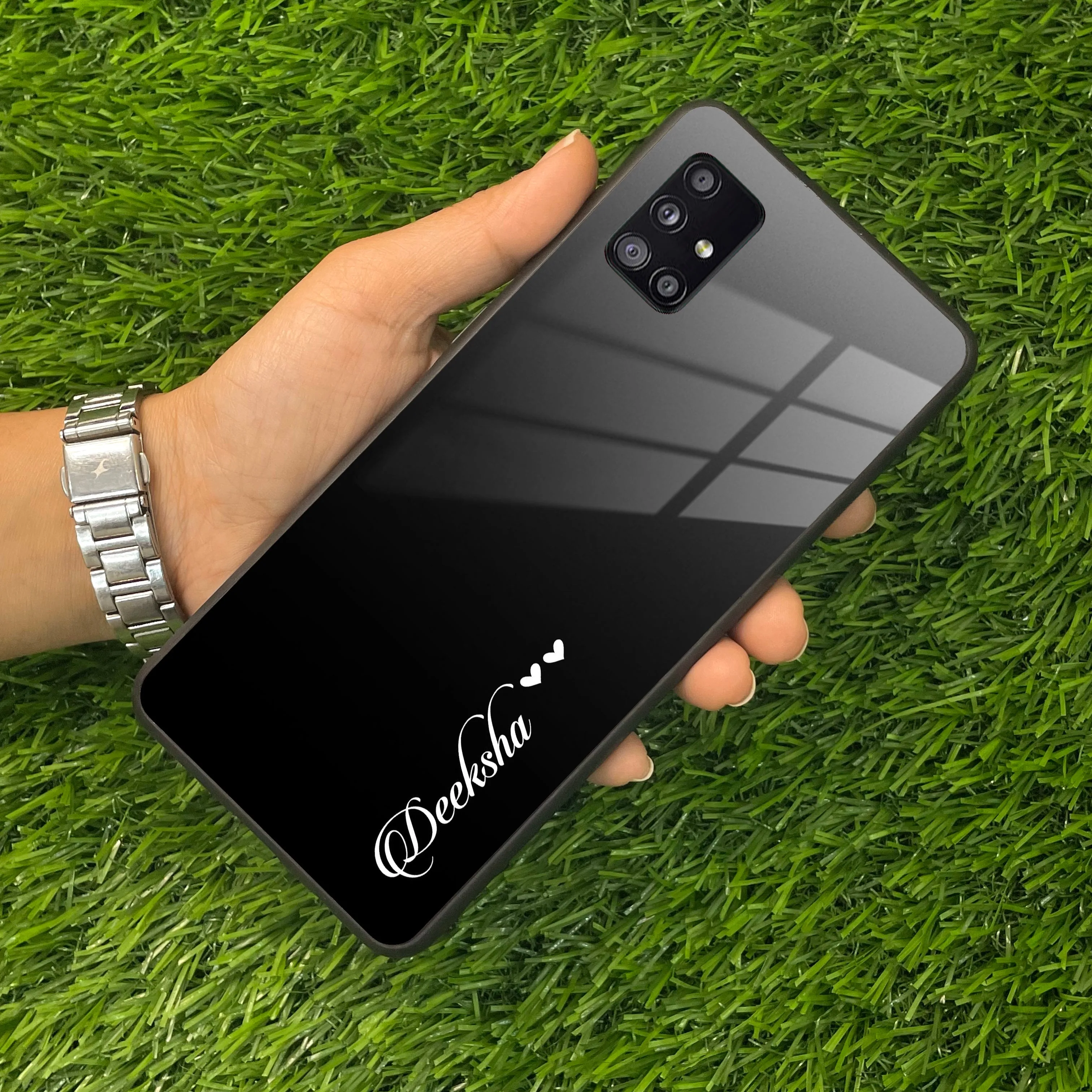 Customize Name Gradient Glass Case Cover Black For Samsung