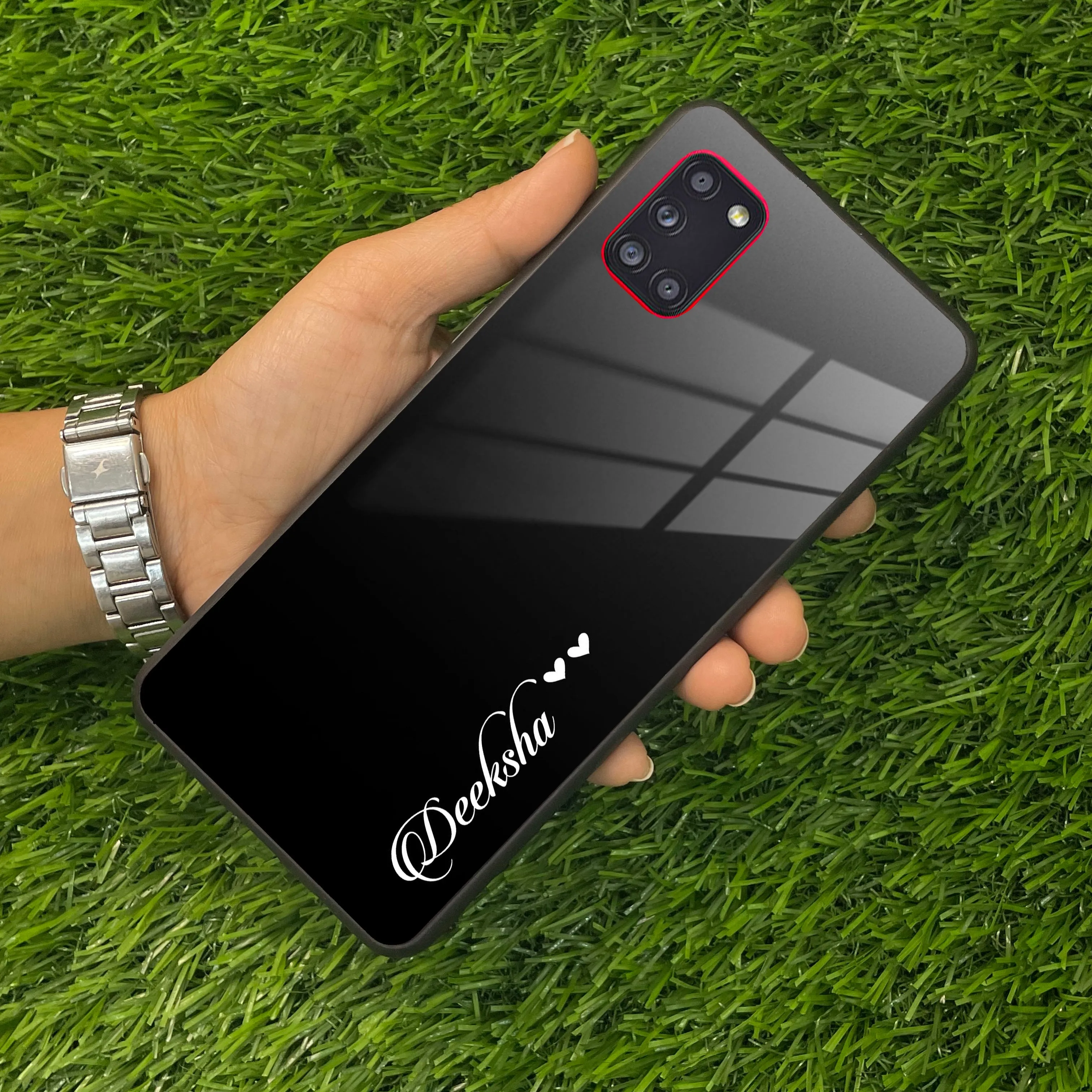 Customize Name Gradient Glass Case Cover Black For Samsung