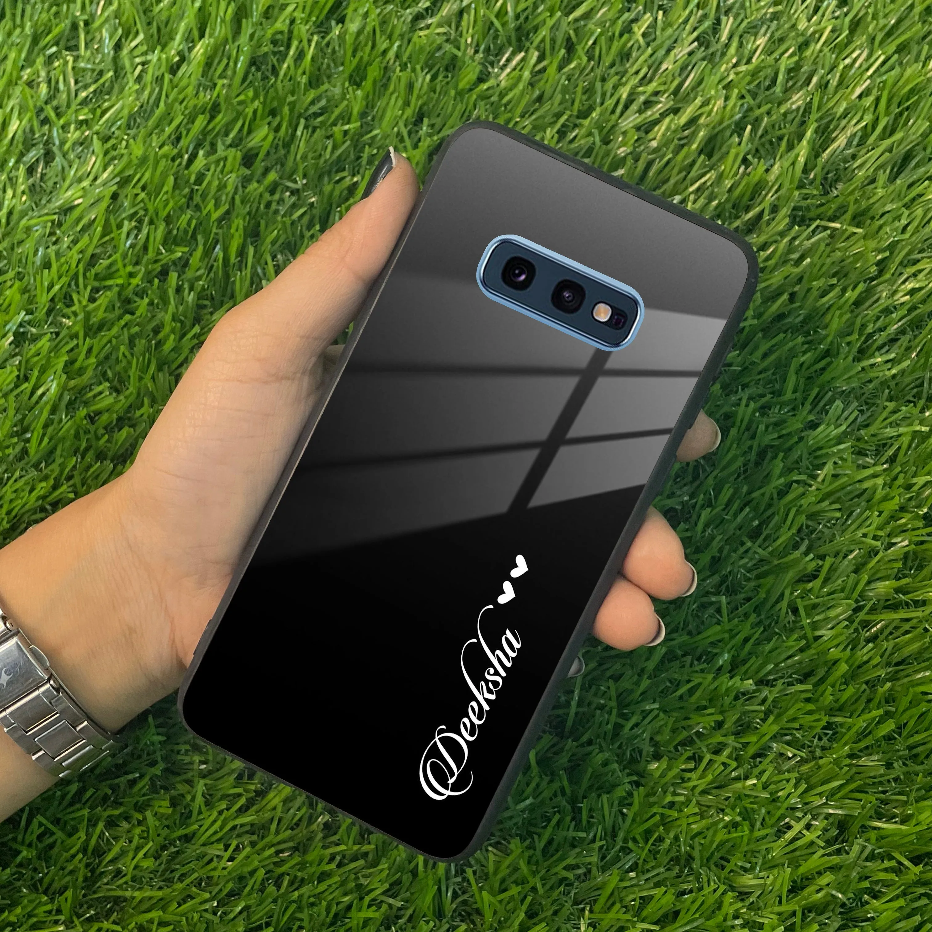 Customize Name Gradient Glass Case Cover Black For Samsung