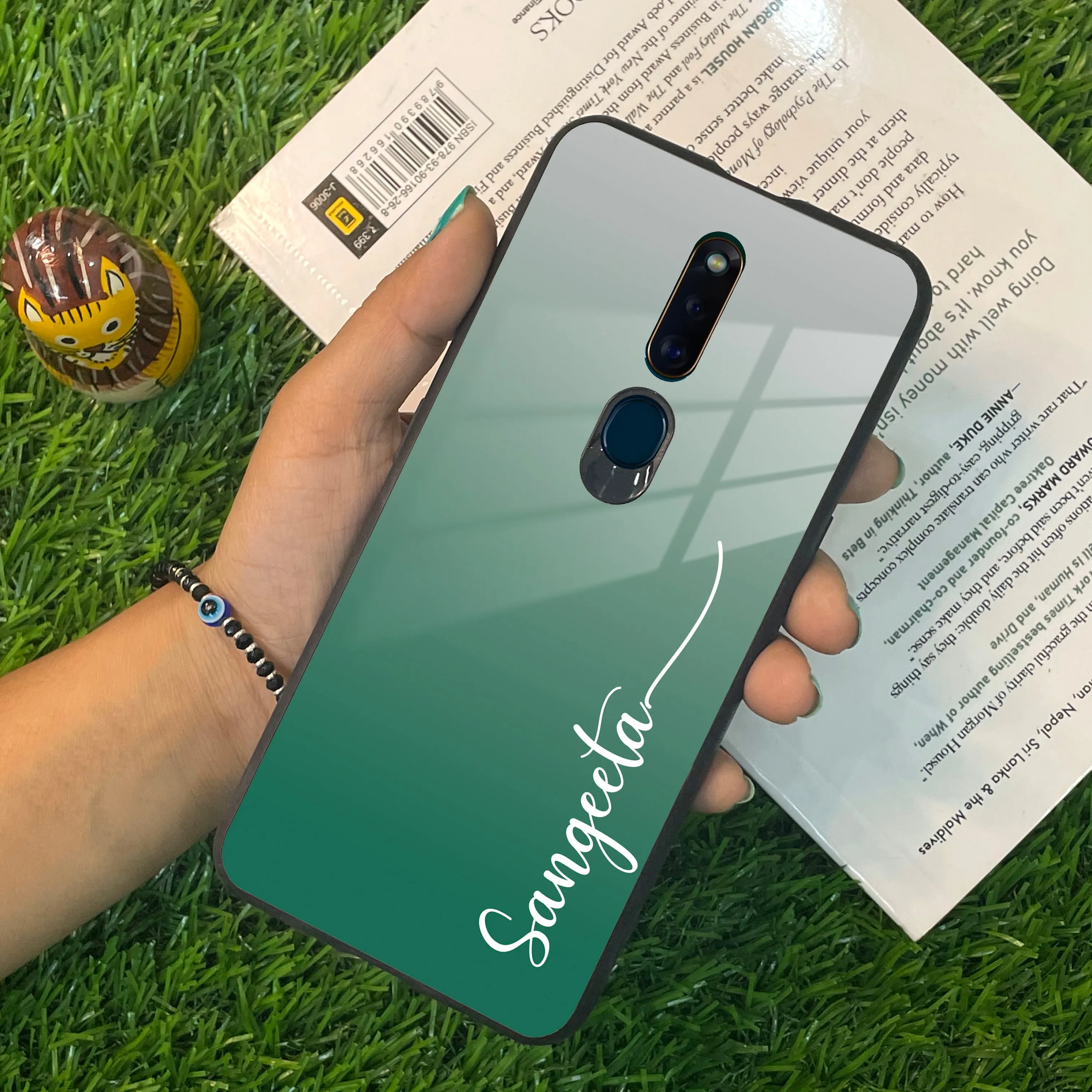 Customize Name Gradient Glass Case Cover Green For Oppo