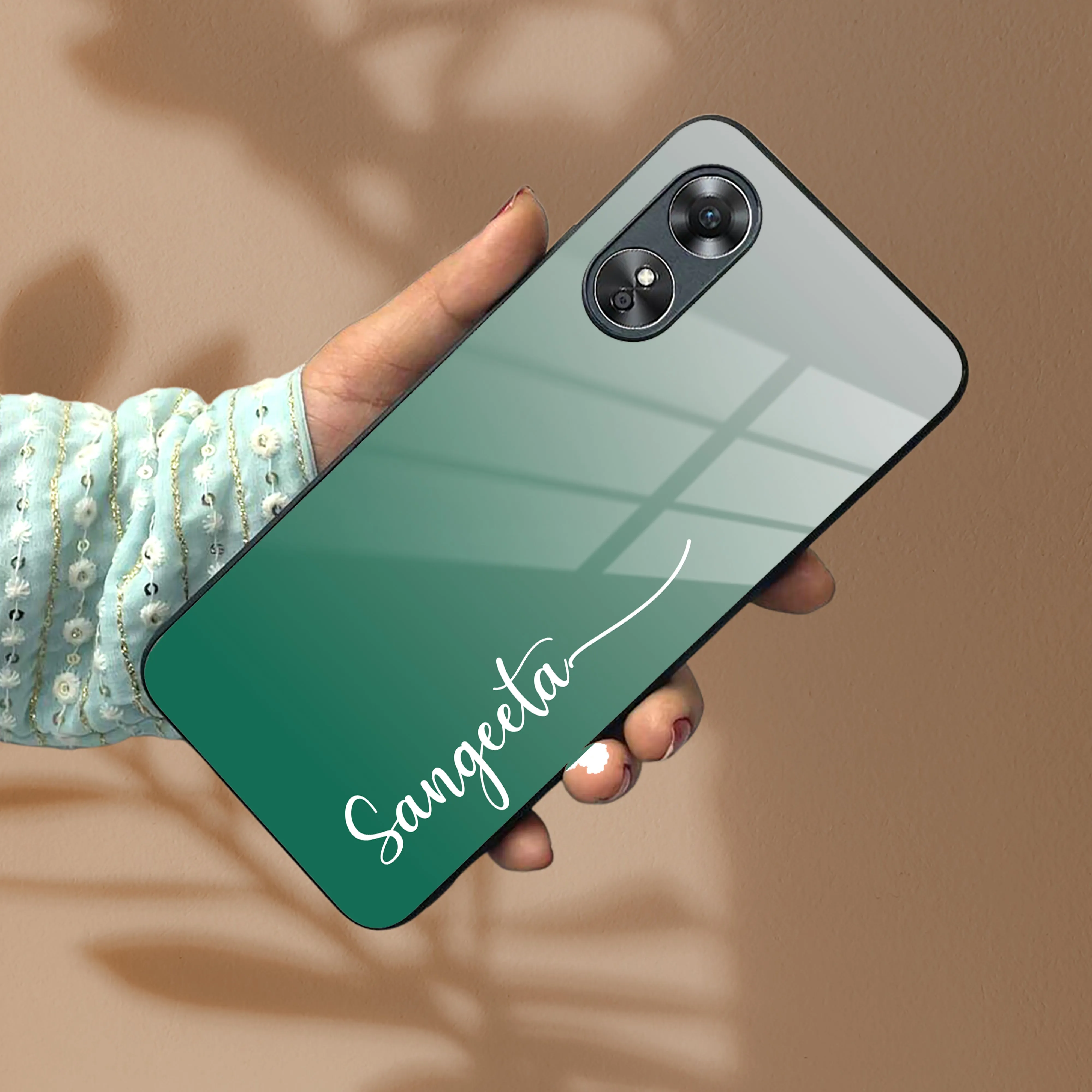 Customize Name Gradient Glass Case Cover Green For Oppo