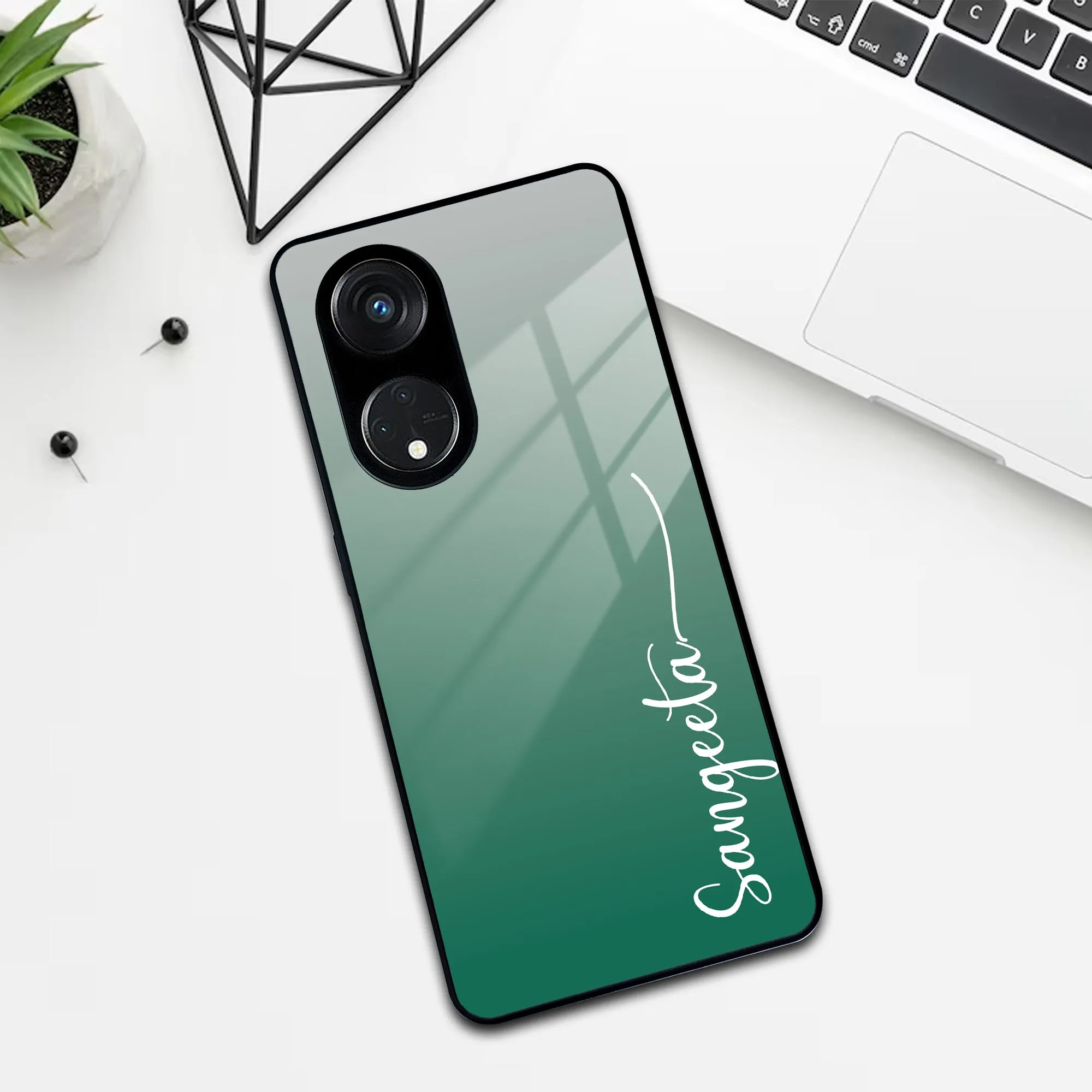 Customize Name Gradient Glass Case Cover Green For Oppo