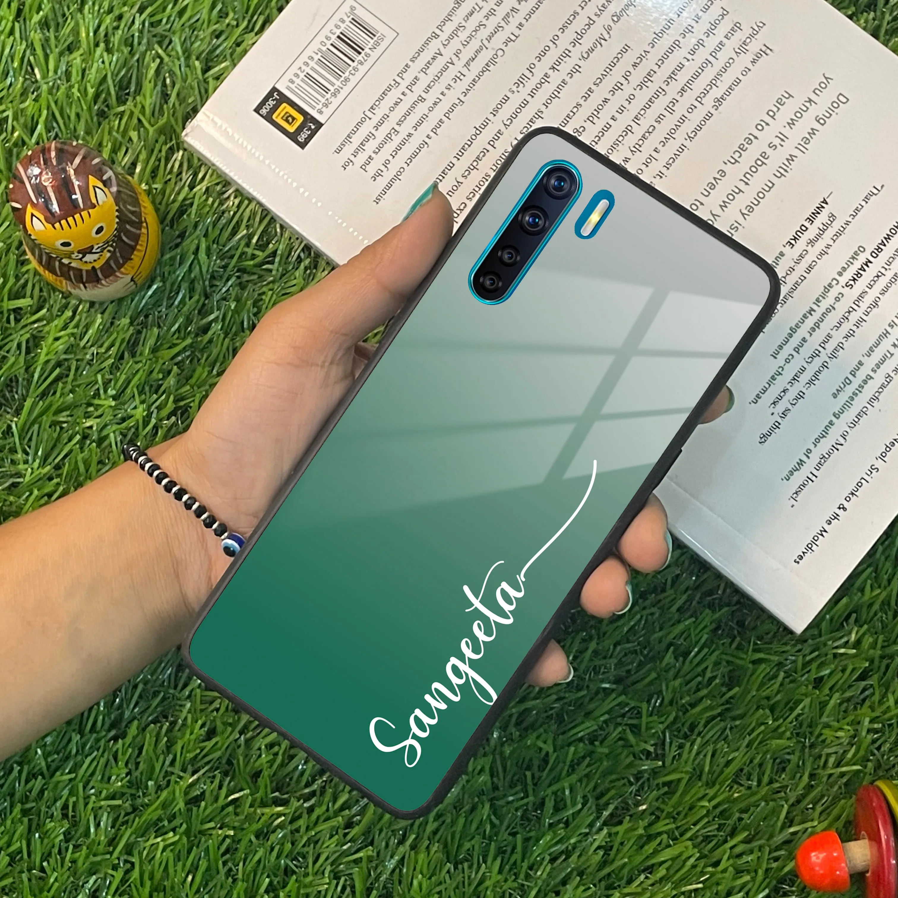 Customize Name Gradient Glass Case Cover Green For Oppo