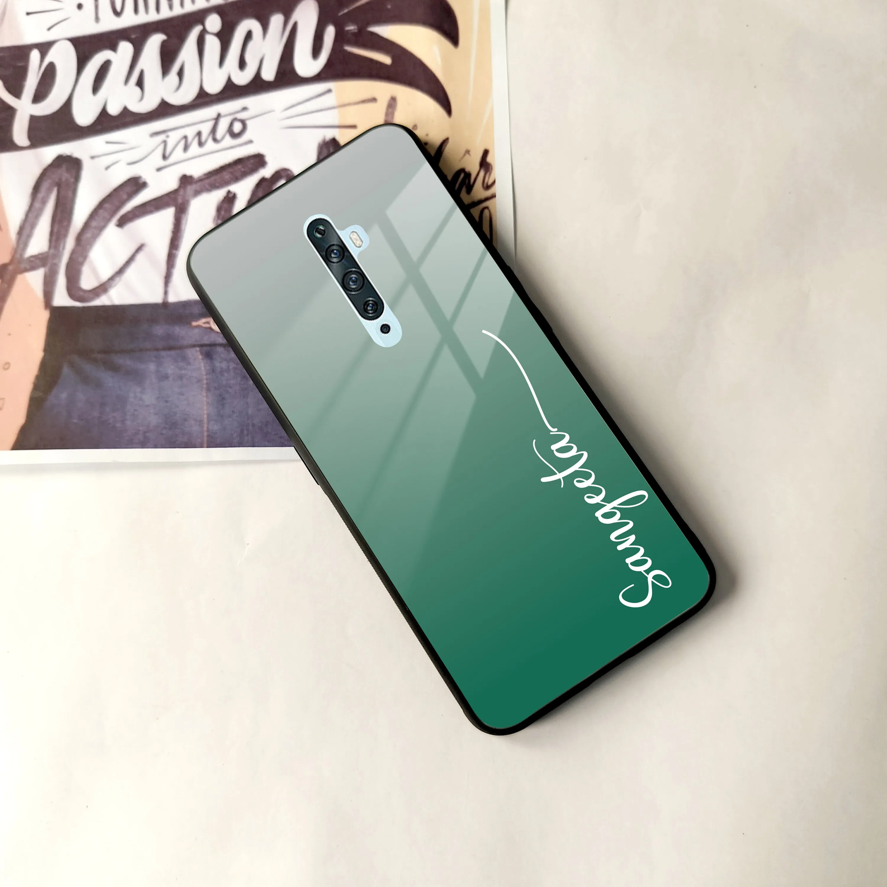 Customize Name Gradient Glass Case Cover Green For Oppo