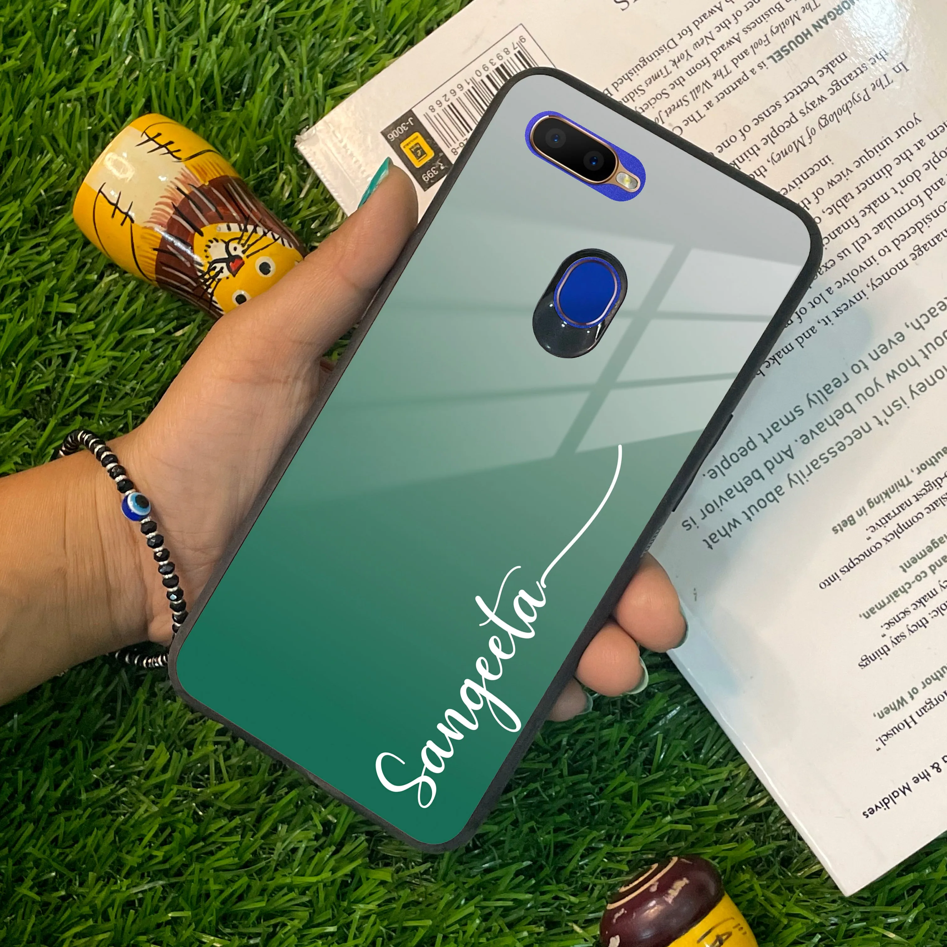 Customize Name Gradient Glass Case Cover Green For Oppo