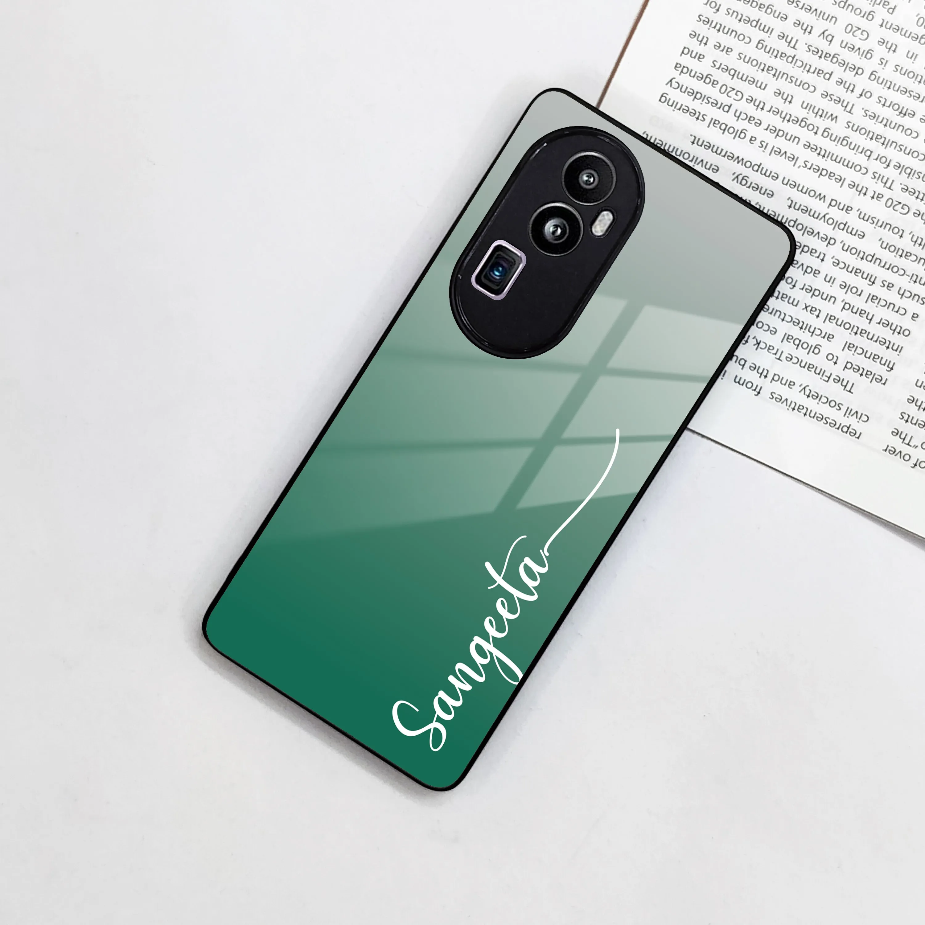 Customize Name Gradient Glass Case Cover Green For Oppo