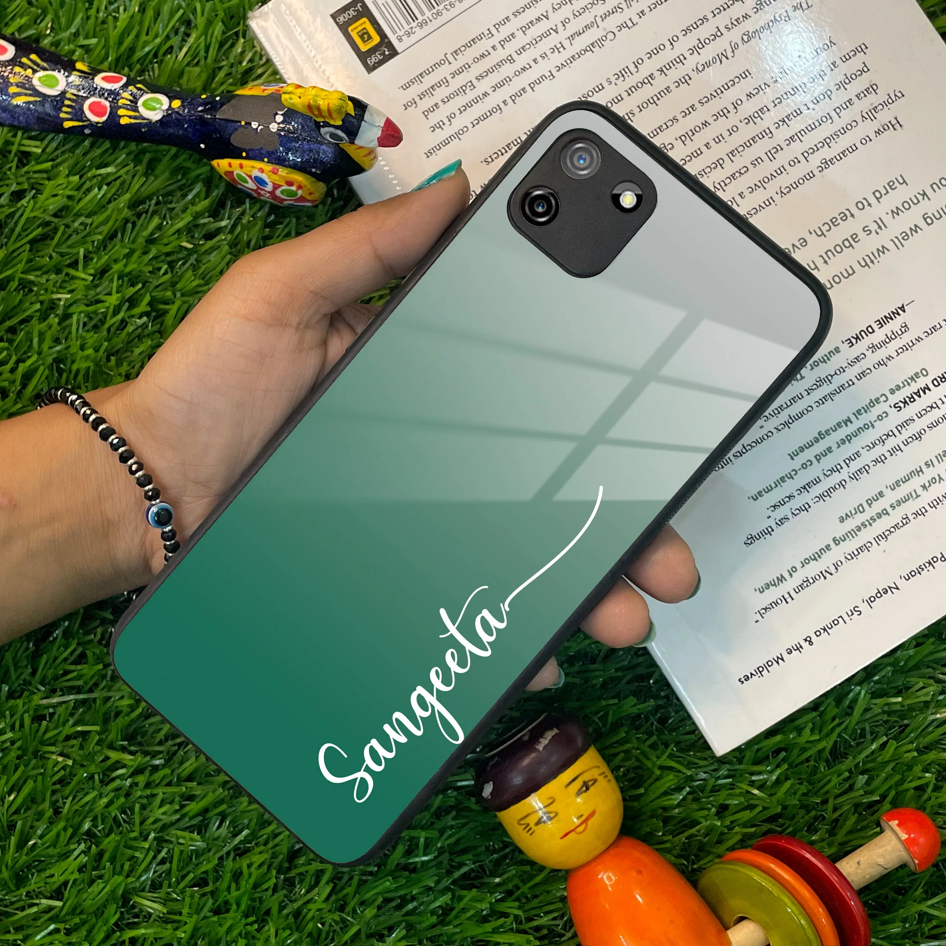 Customize Name Gradient Glass Case Cover Green For Realme/Narzo