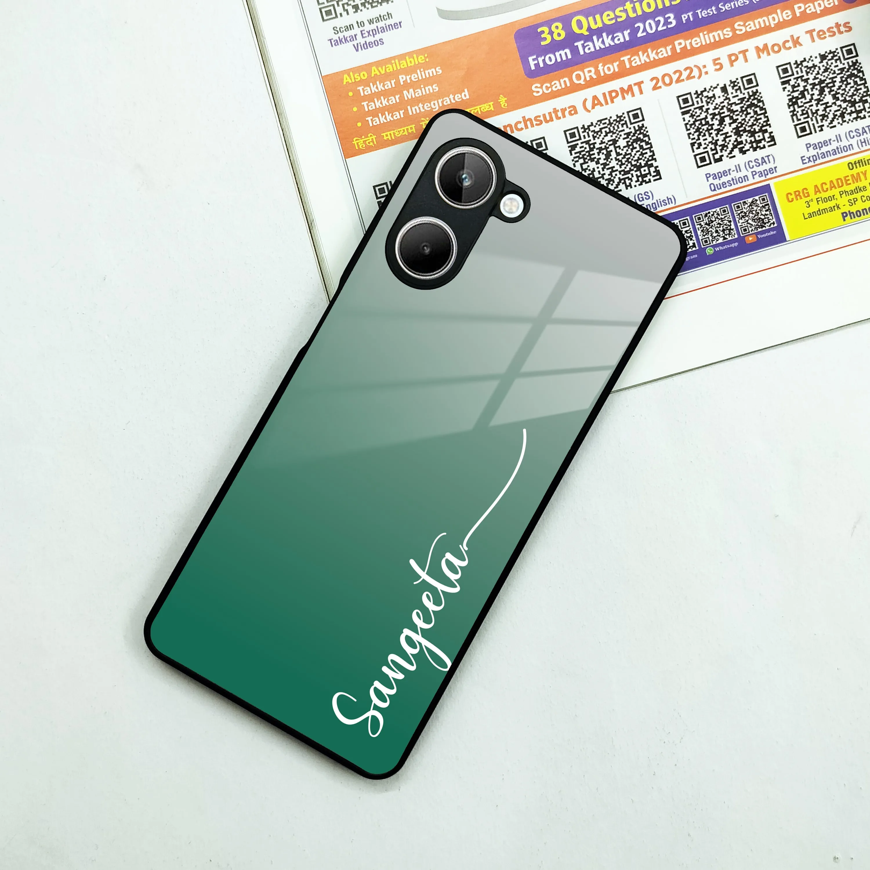 Customize Name Gradient Glass Case Cover Green For Realme/Narzo