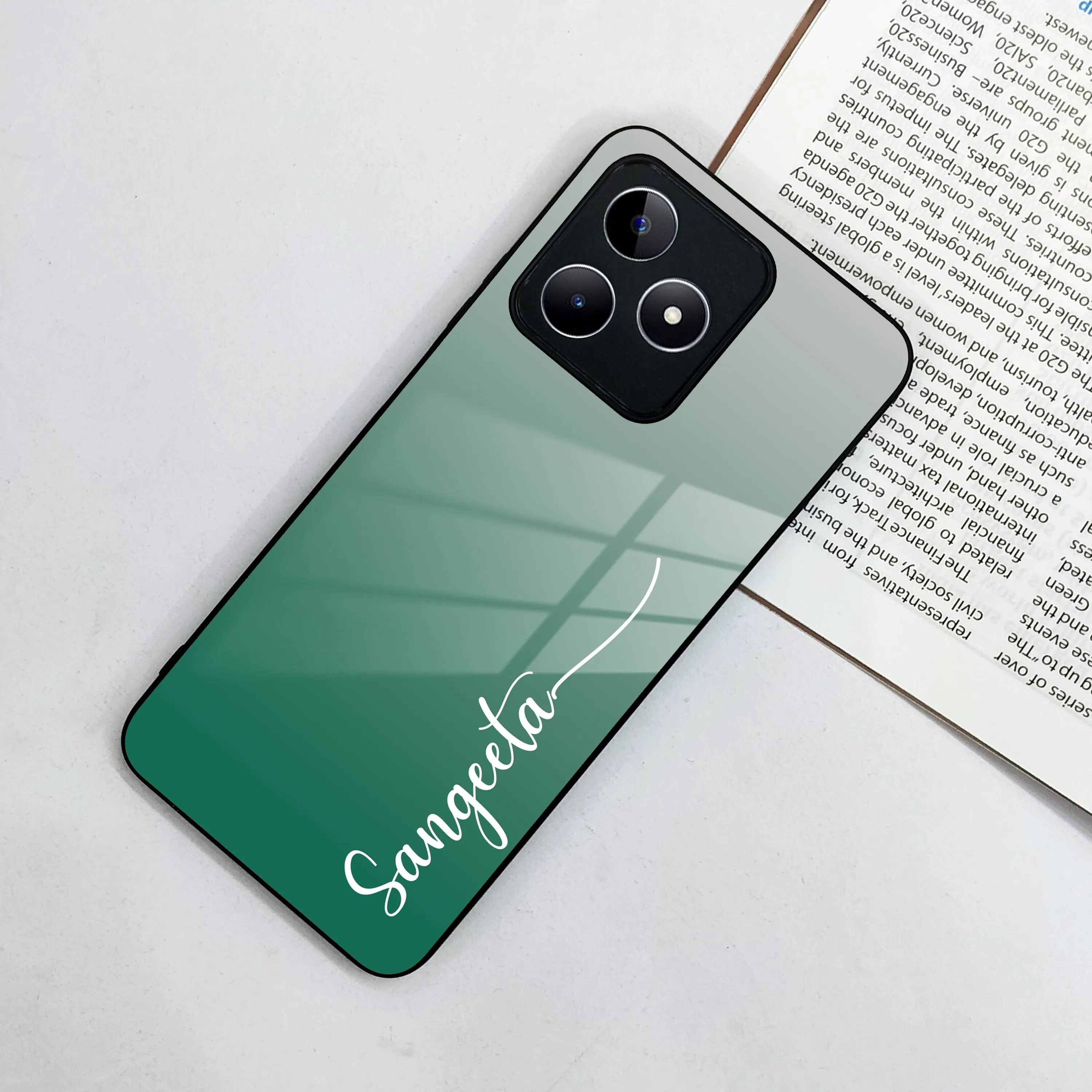 Customize Name Gradient Glass Case Cover Green For Realme/Narzo