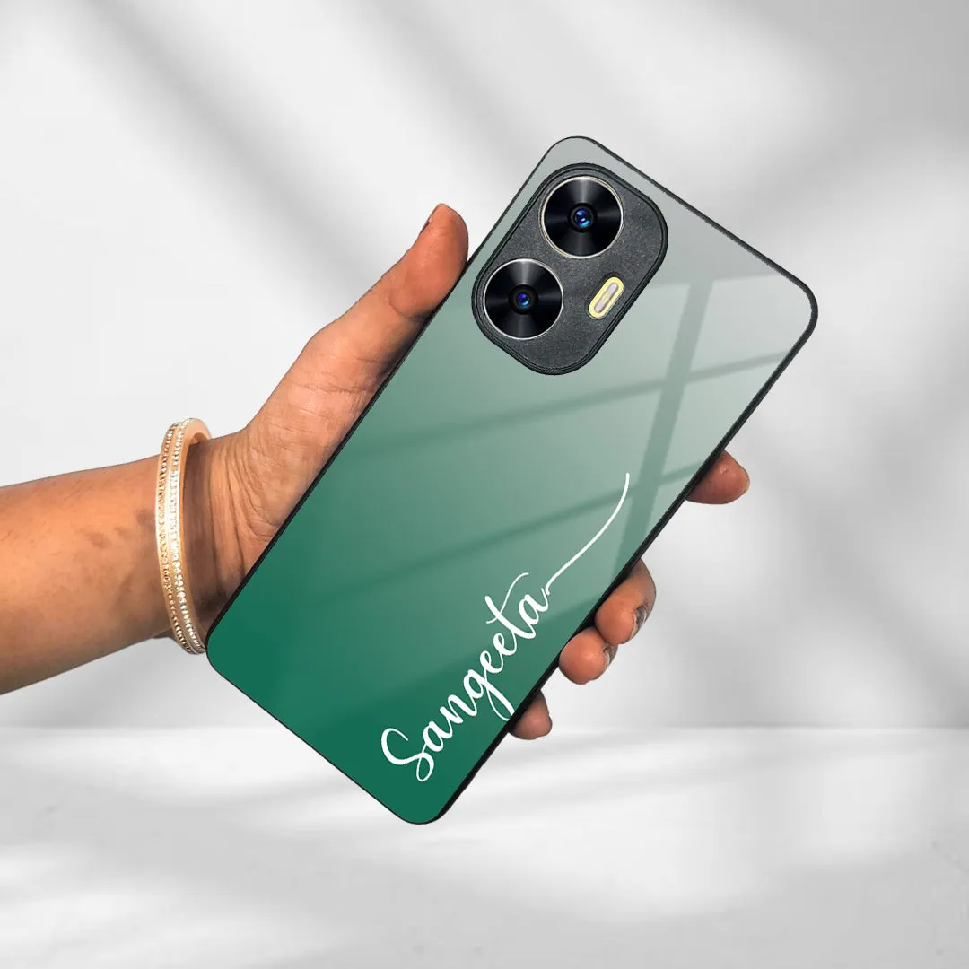 Customize Name Gradient Glass Case Cover Green For Realme/Narzo