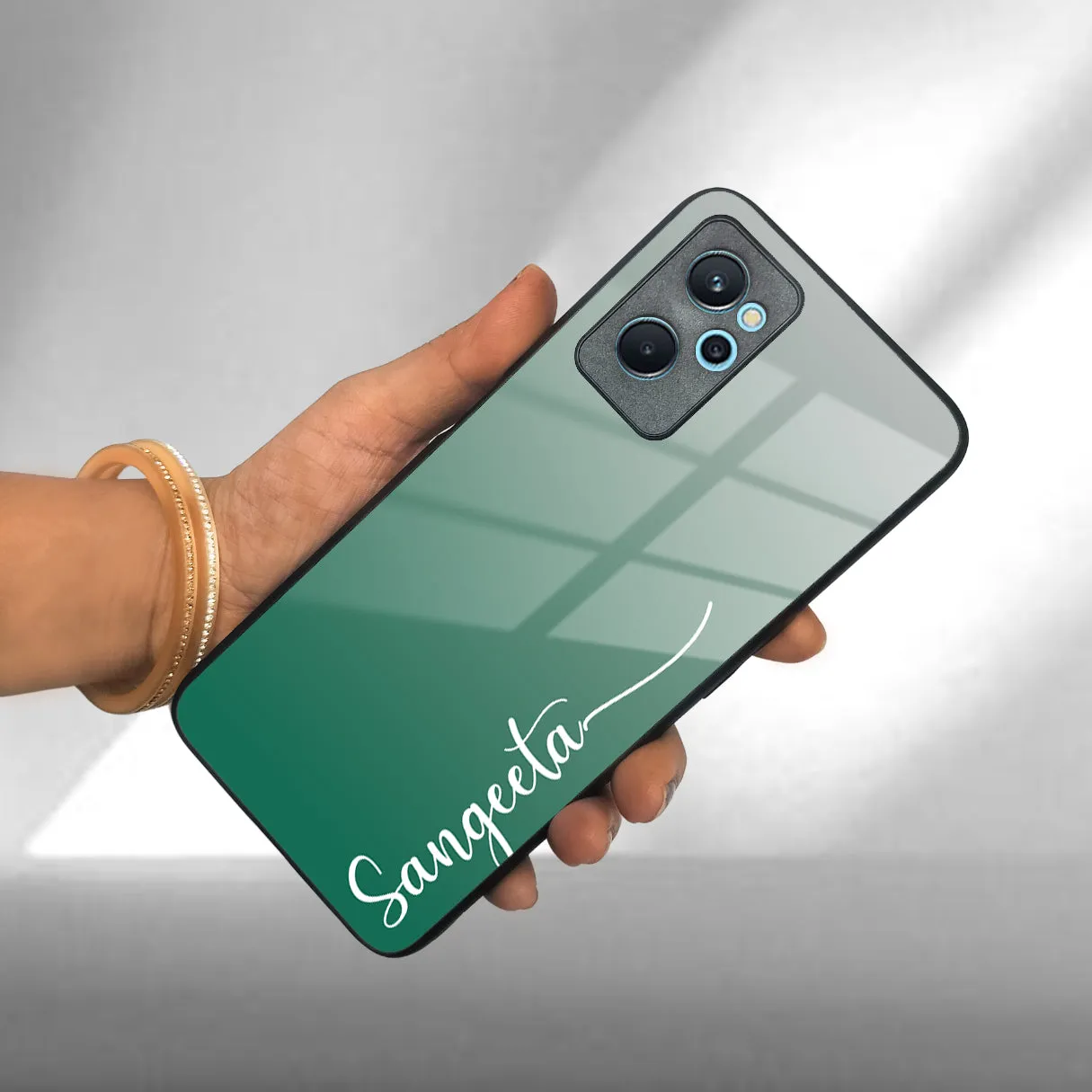 Customize Name Gradient Glass Case Cover Green For Realme/Narzo