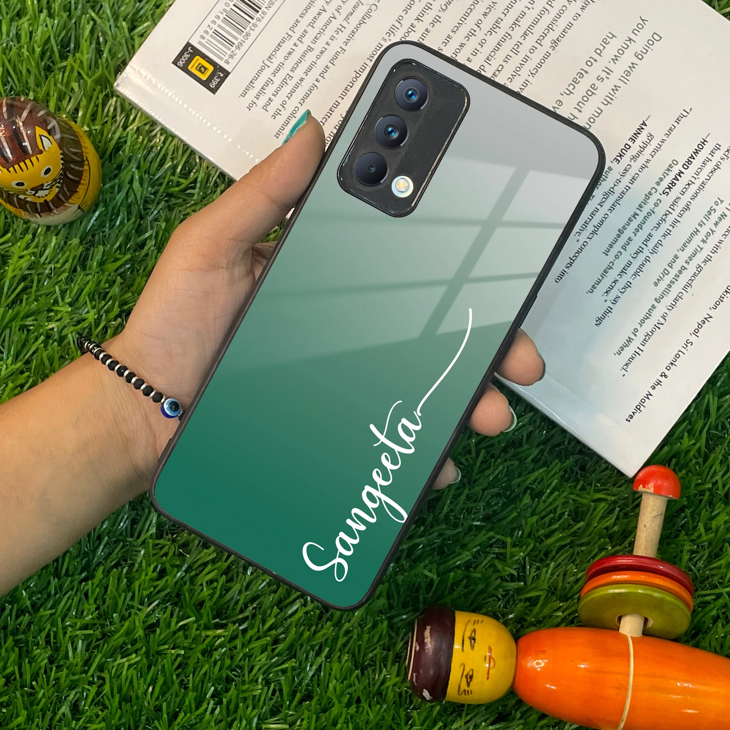 Customize Name Gradient Glass Case Cover Green For Realme/Narzo