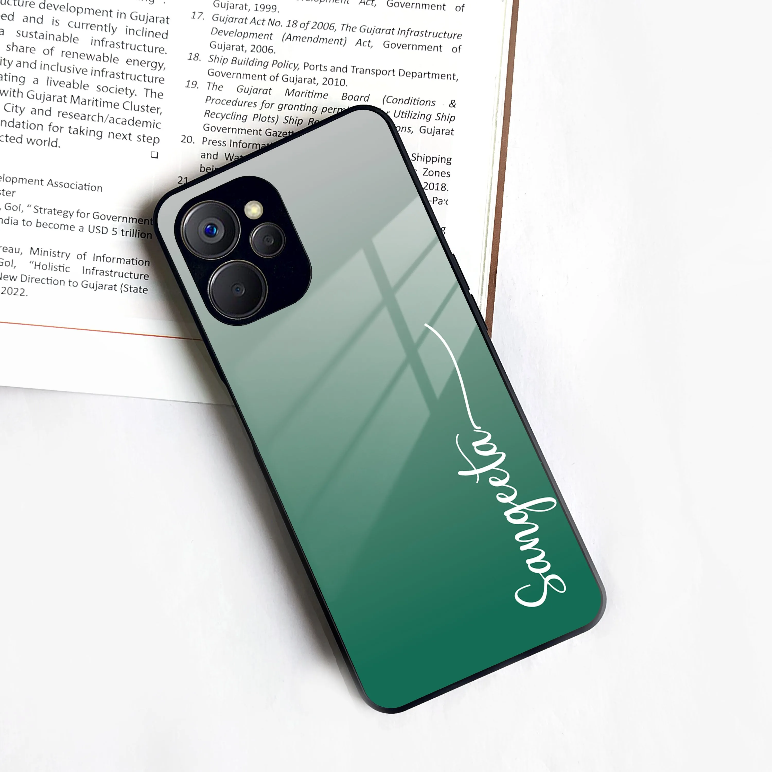 Customize Name Gradient Glass Case Cover Green For Realme/Narzo