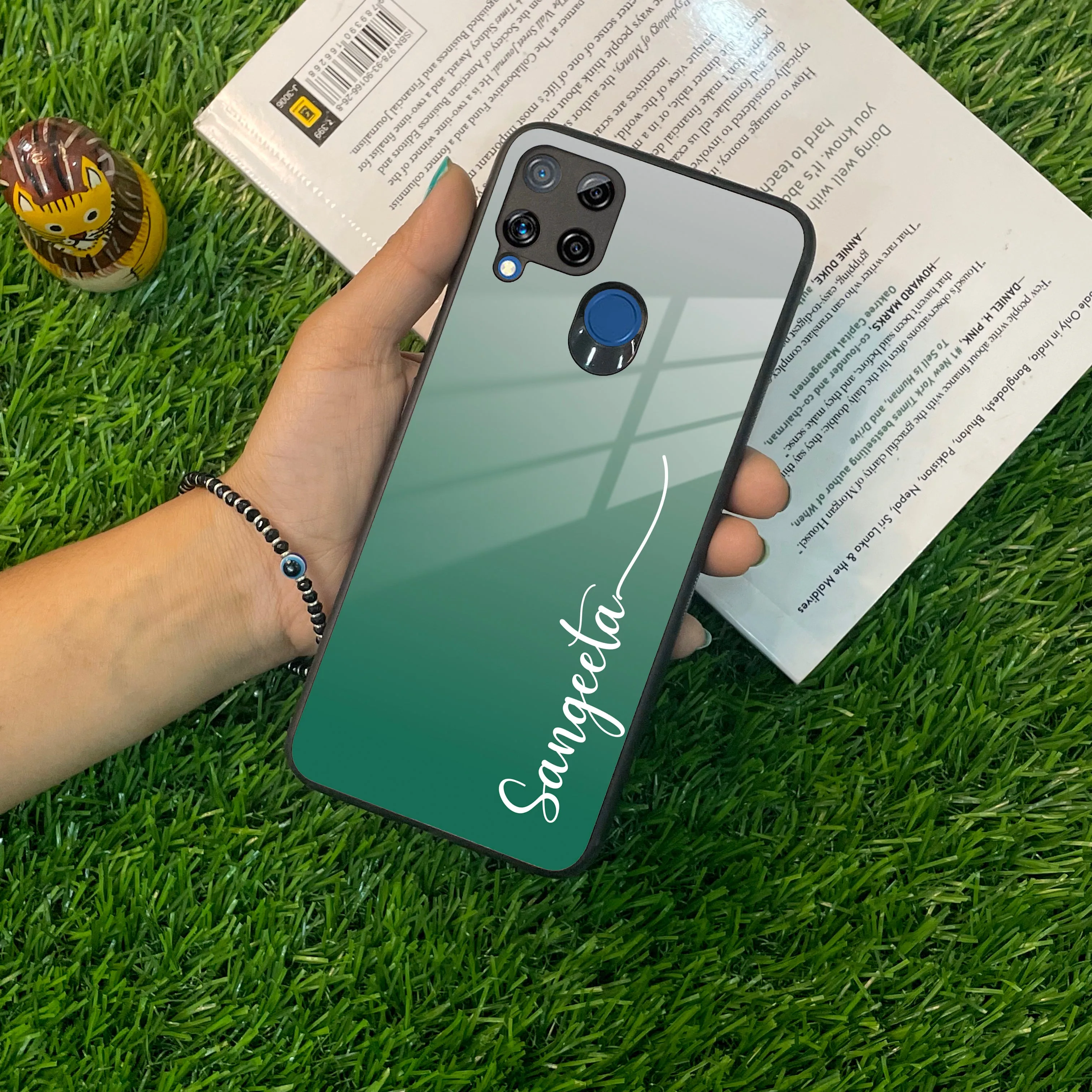 Customize Name Gradient Glass Case Cover Green For Realme/Narzo