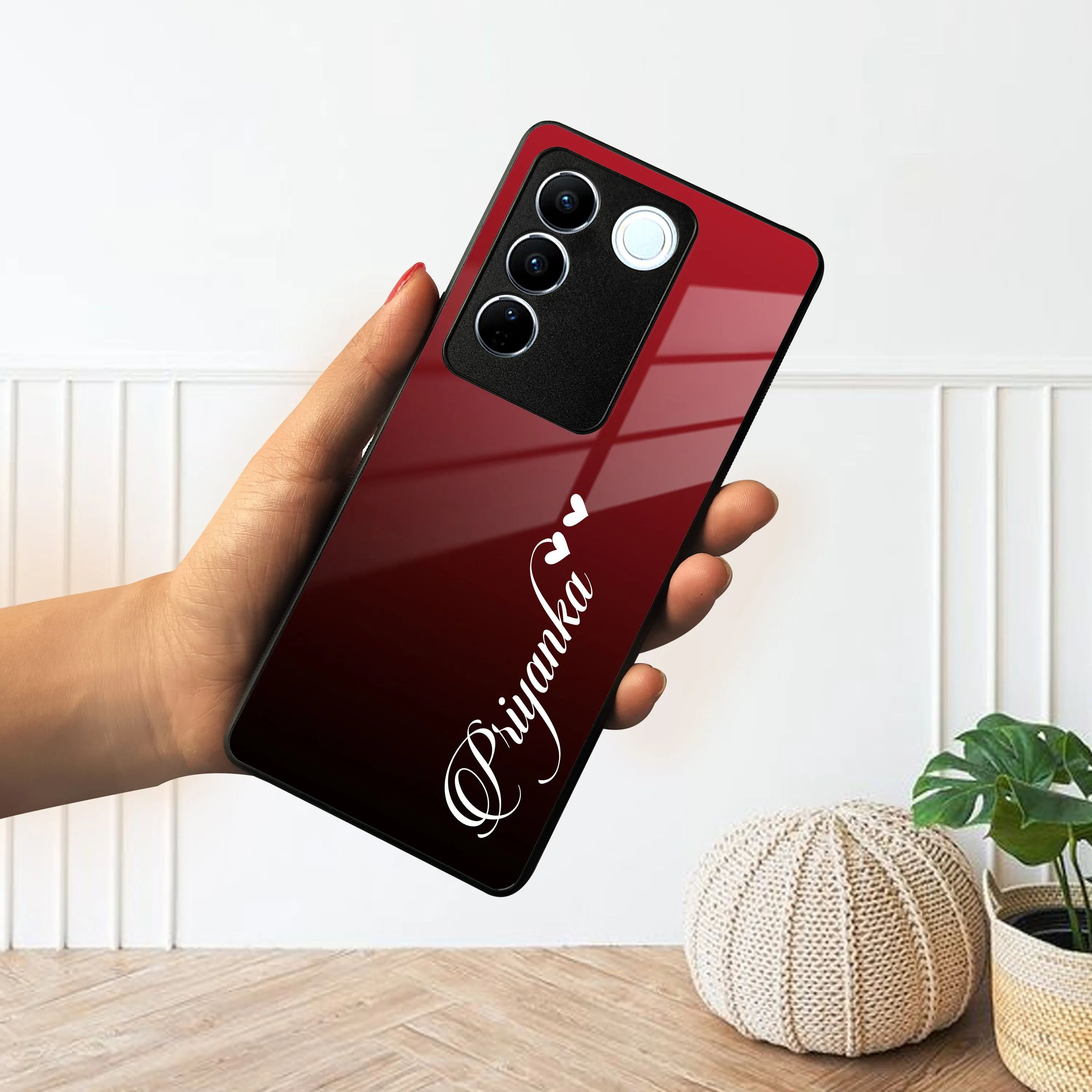 Customize Name Gradient Glass Case Cover Red Wine For Vivo