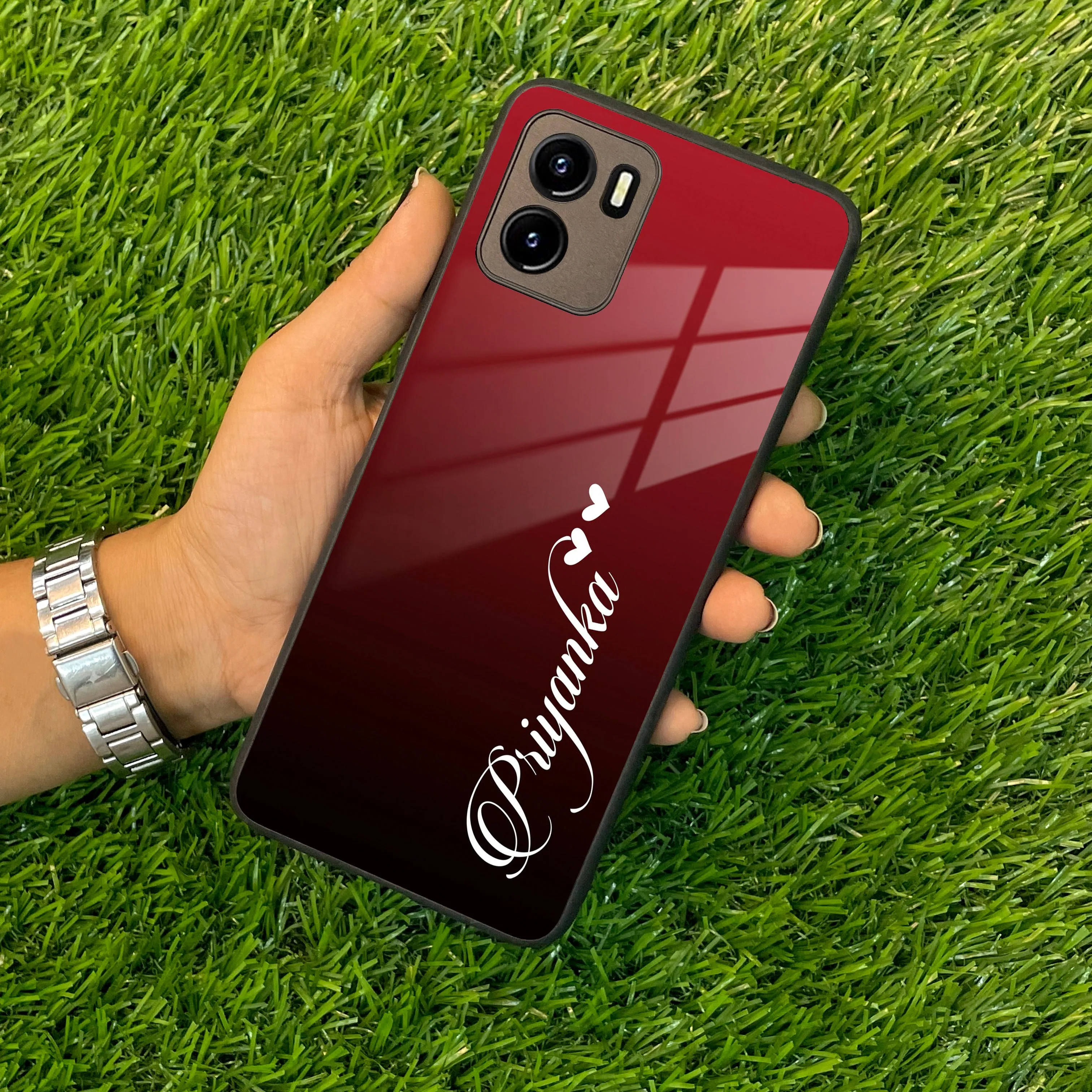 Customize Name Gradient Glass Case Cover Red Wine For Vivo