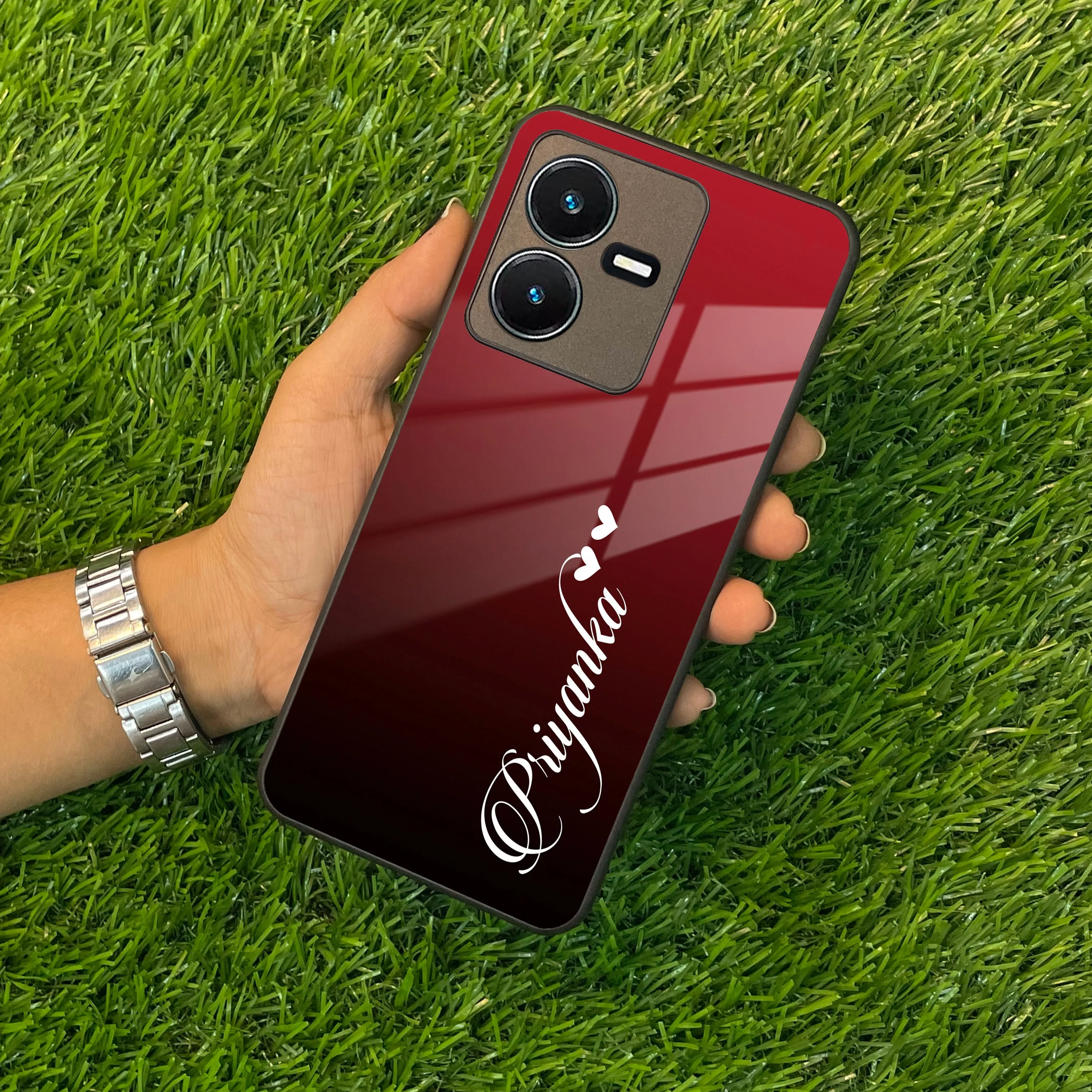 Customize Name Gradient Glass Case Cover Red Wine For Vivo