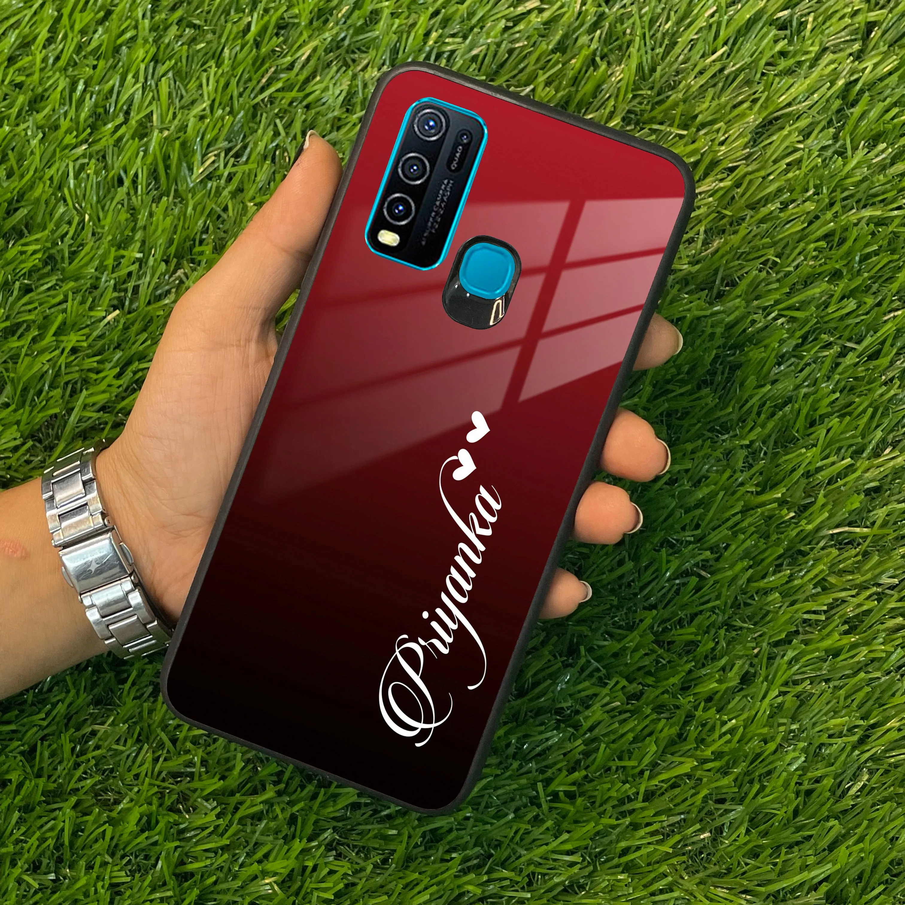 Customize Name Gradient Glass Case Cover Red Wine For Vivo