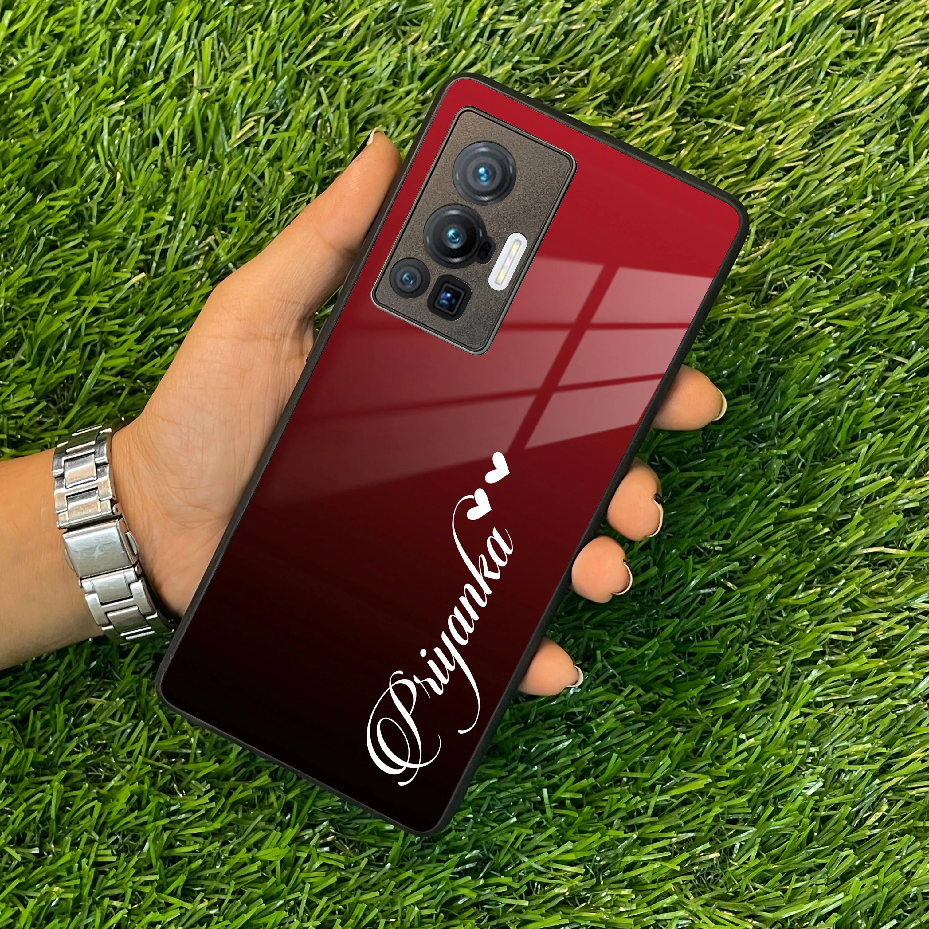 Customize Name Gradient Glass Case Cover Red Wine For Vivo