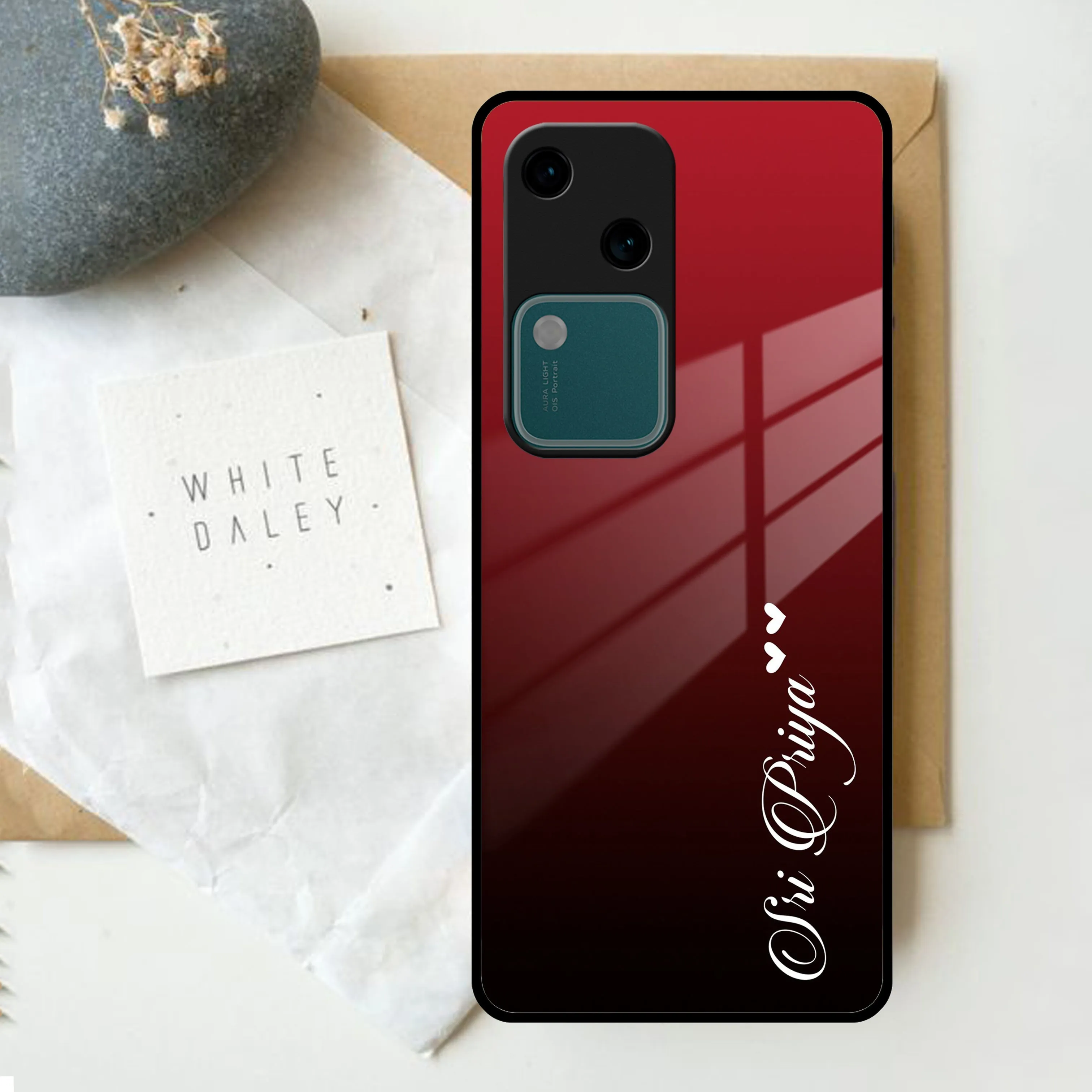 Customize Name Gradient Glass Case Cover Red Wine For Vivo