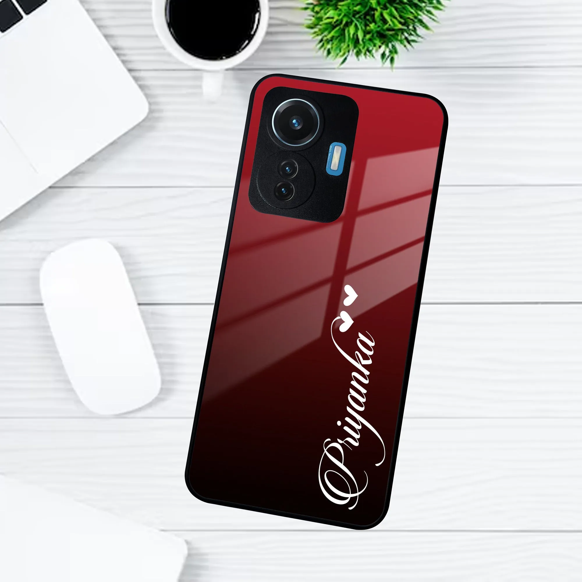 Customize Name Gradient Glass Case Cover Red Wine For Vivo