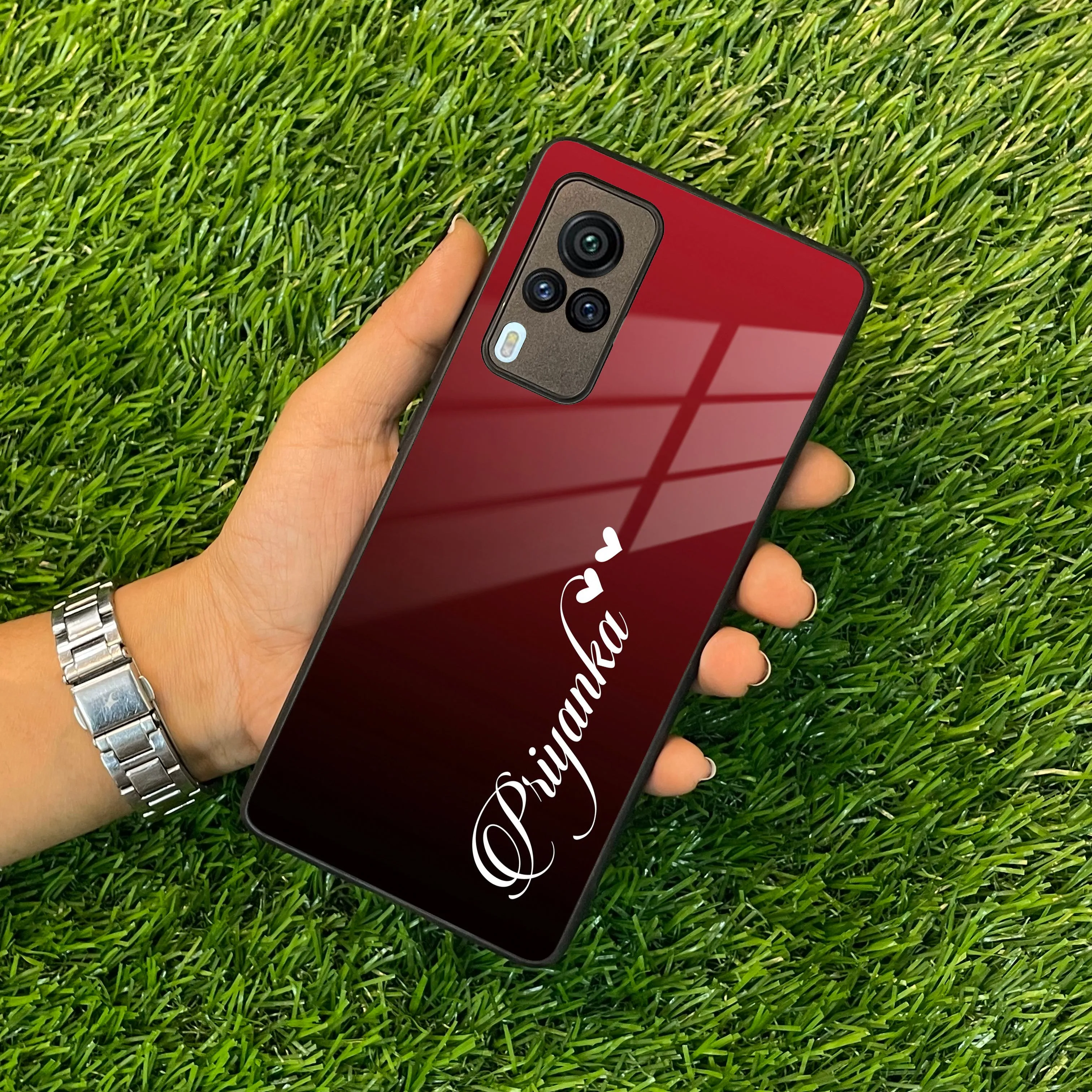 Customize Name Gradient Glass Case Cover Red Wine For Vivo