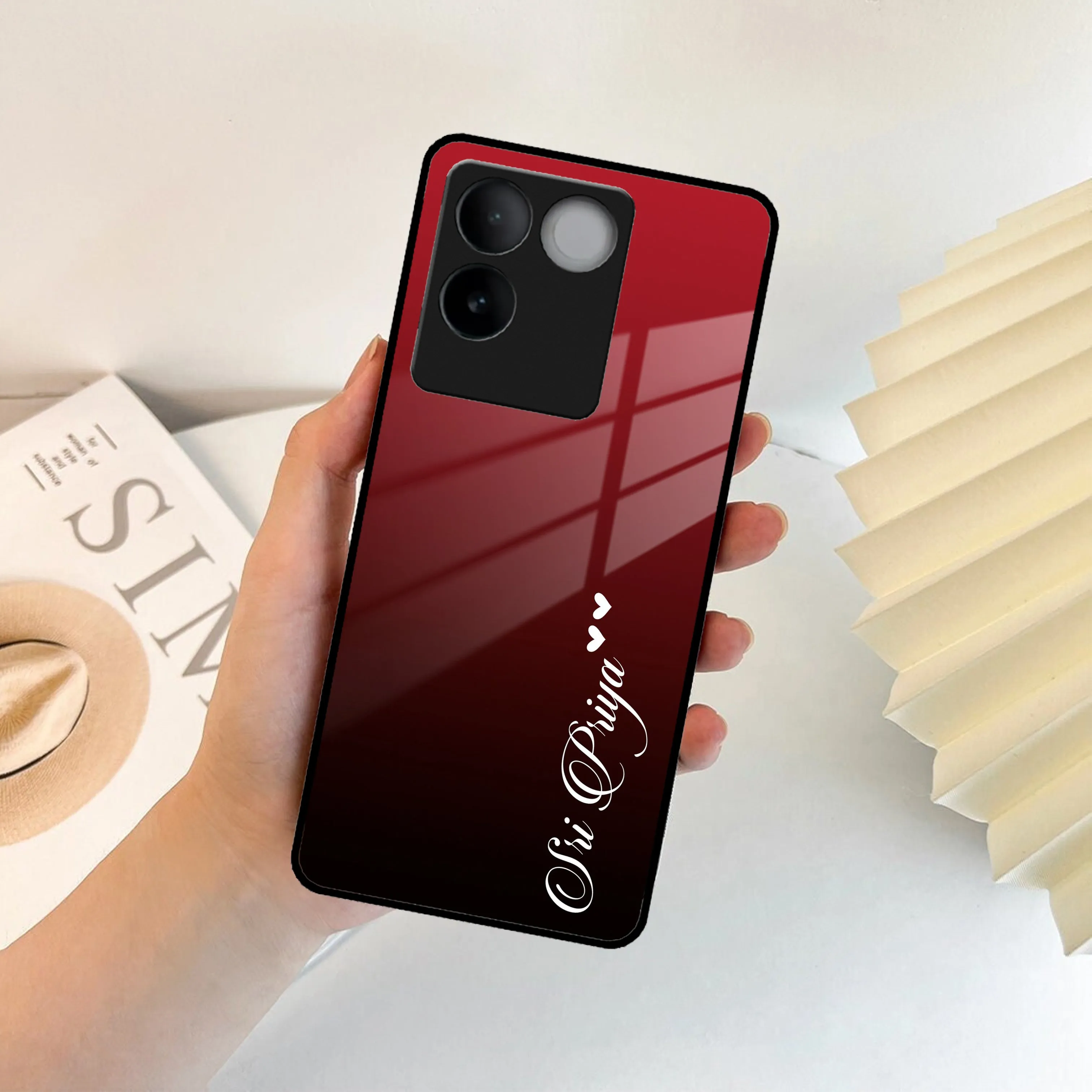 Customize Name Gradient Glass Case Cover Red Wine For Vivo