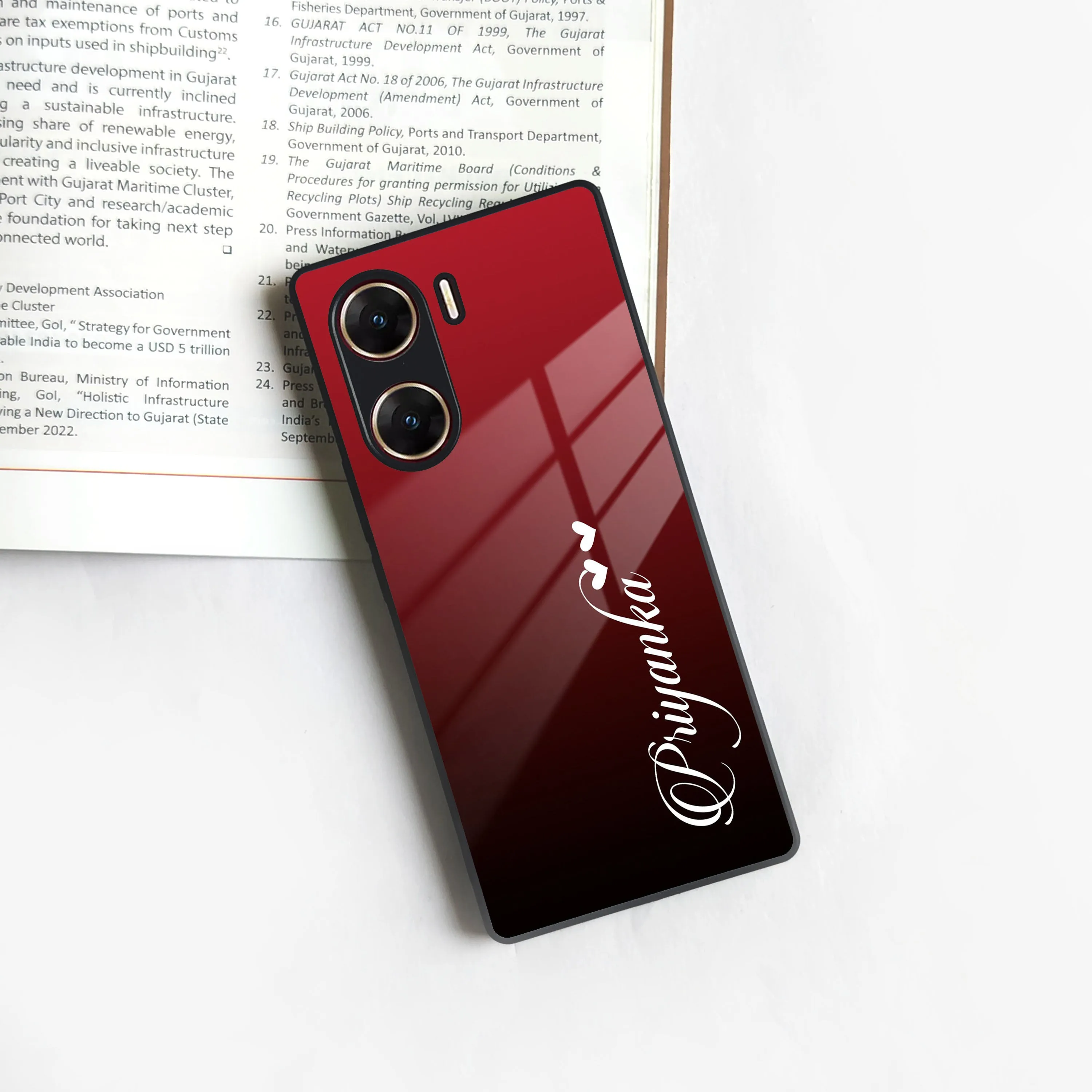 Customize Name Gradient Glass Case Cover Red Wine For Vivo