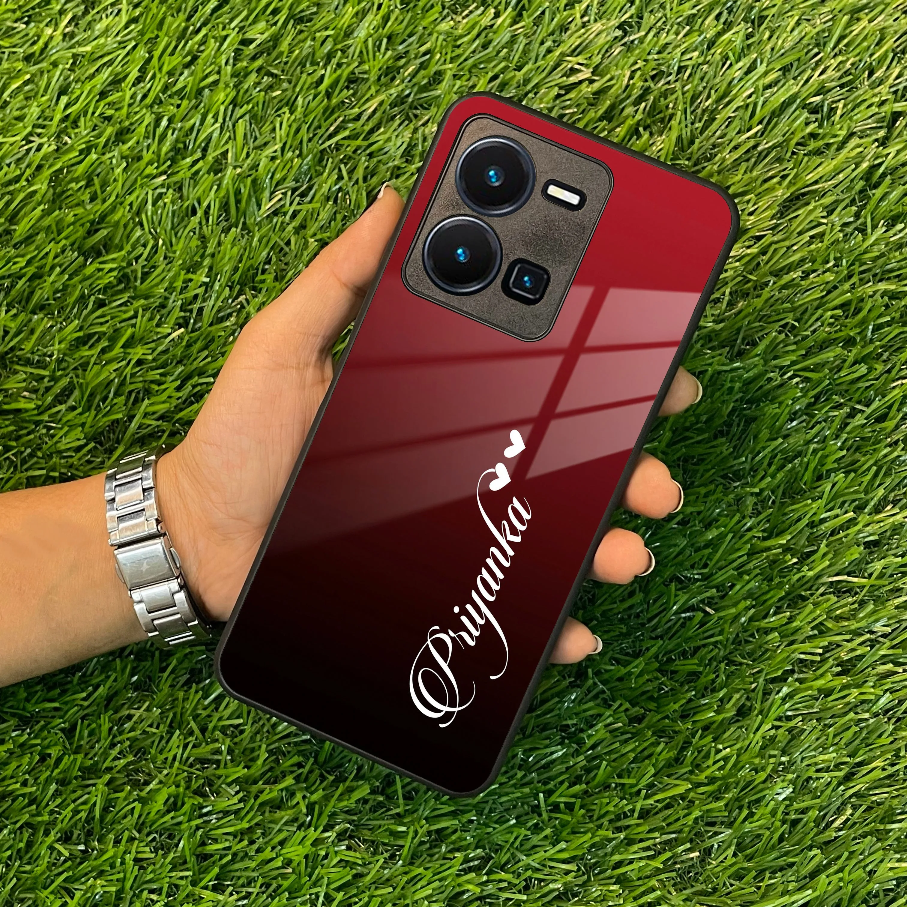 Customize Name Gradient Glass Case Cover Red Wine For Vivo