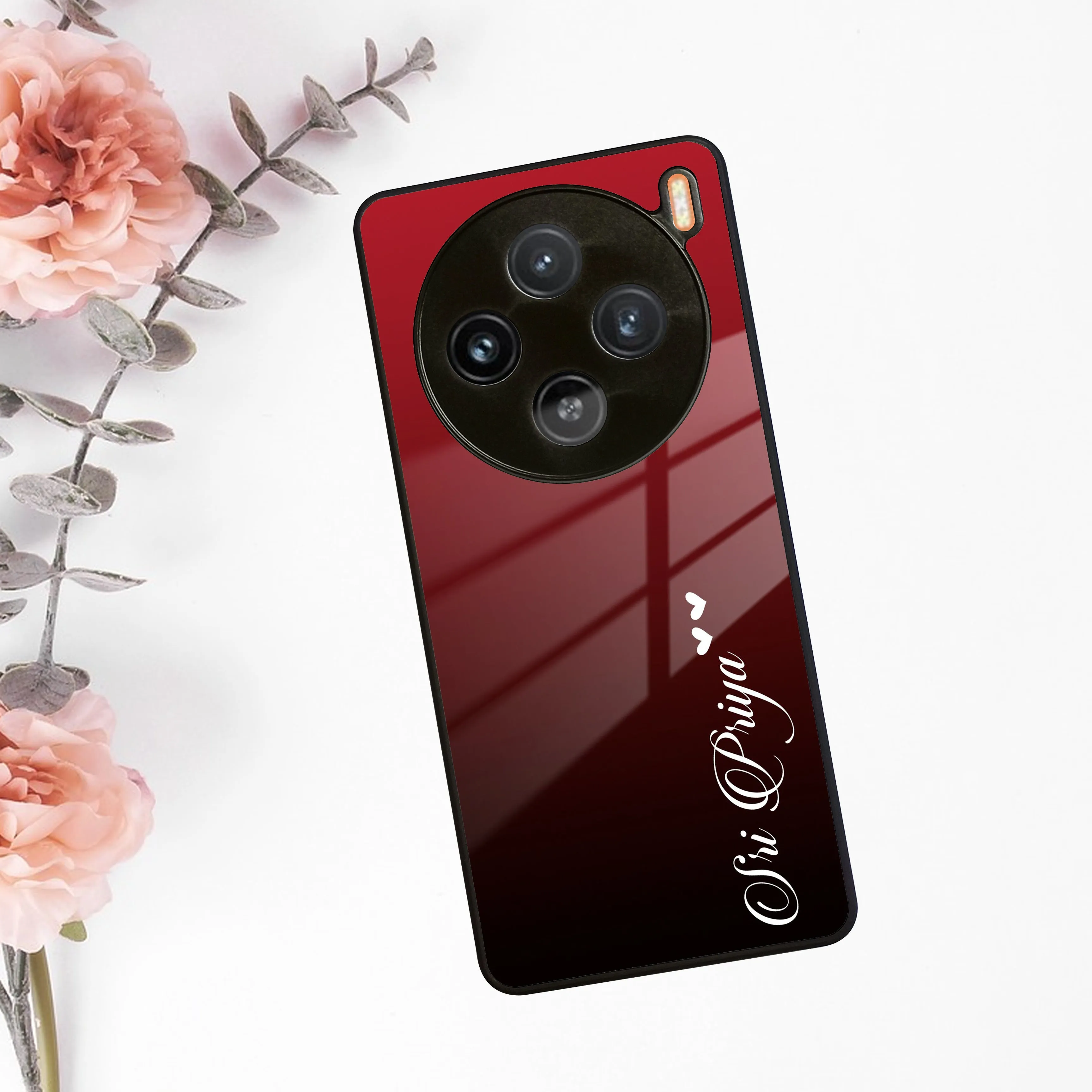 Customize Name Gradient Glass Case Cover Red Wine For Vivo