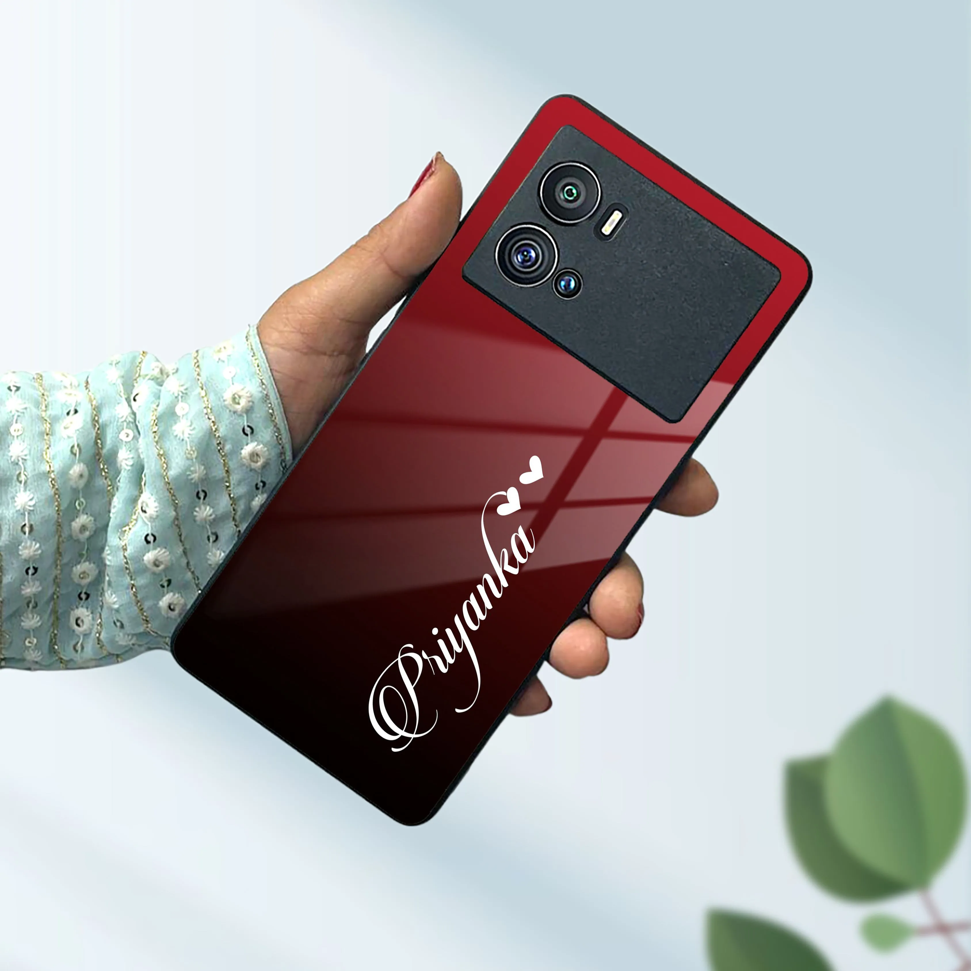 Customize Name Gradient Glass Case Cover Red Wine For Vivo