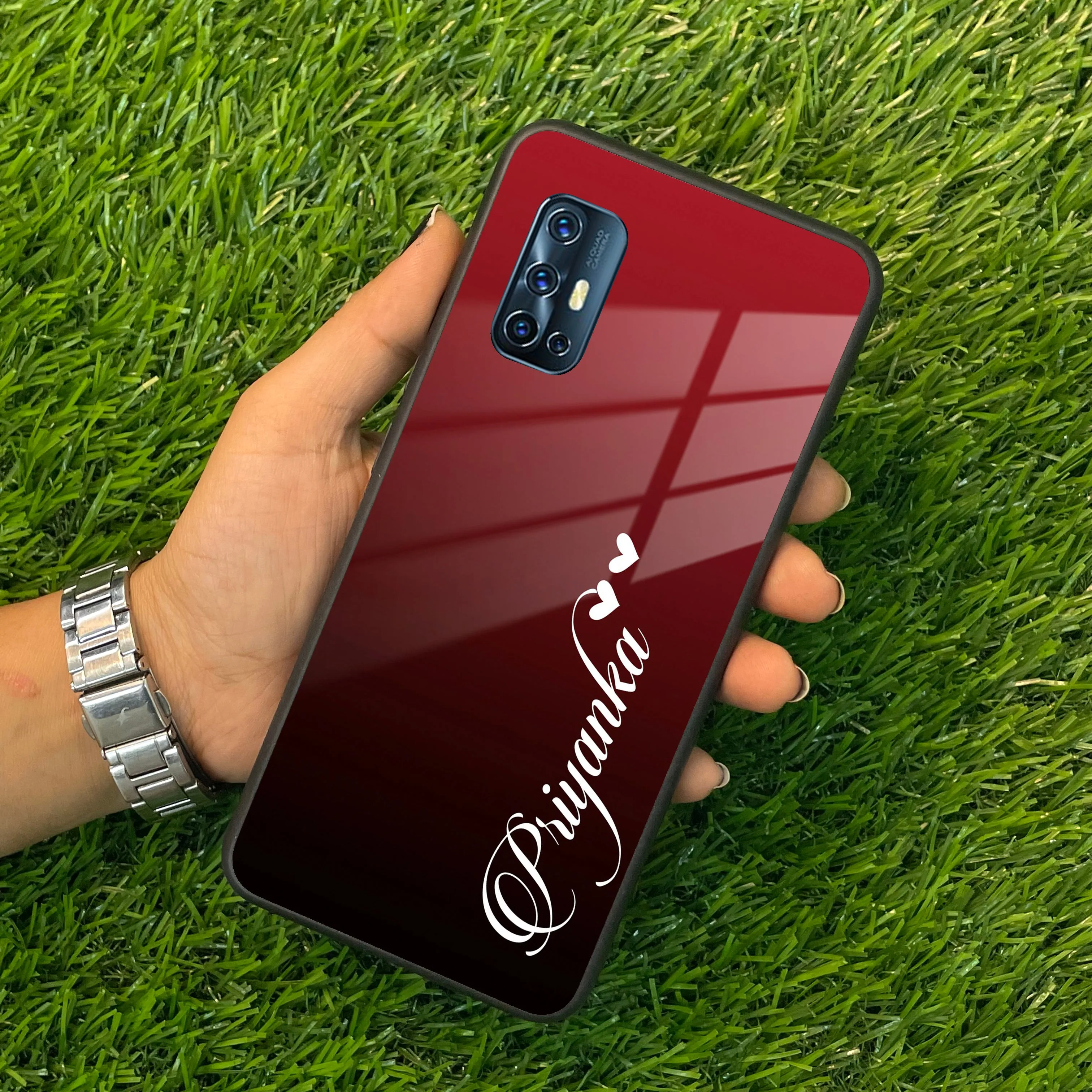 Customize Name Gradient Glass Case Cover Red Wine For Vivo