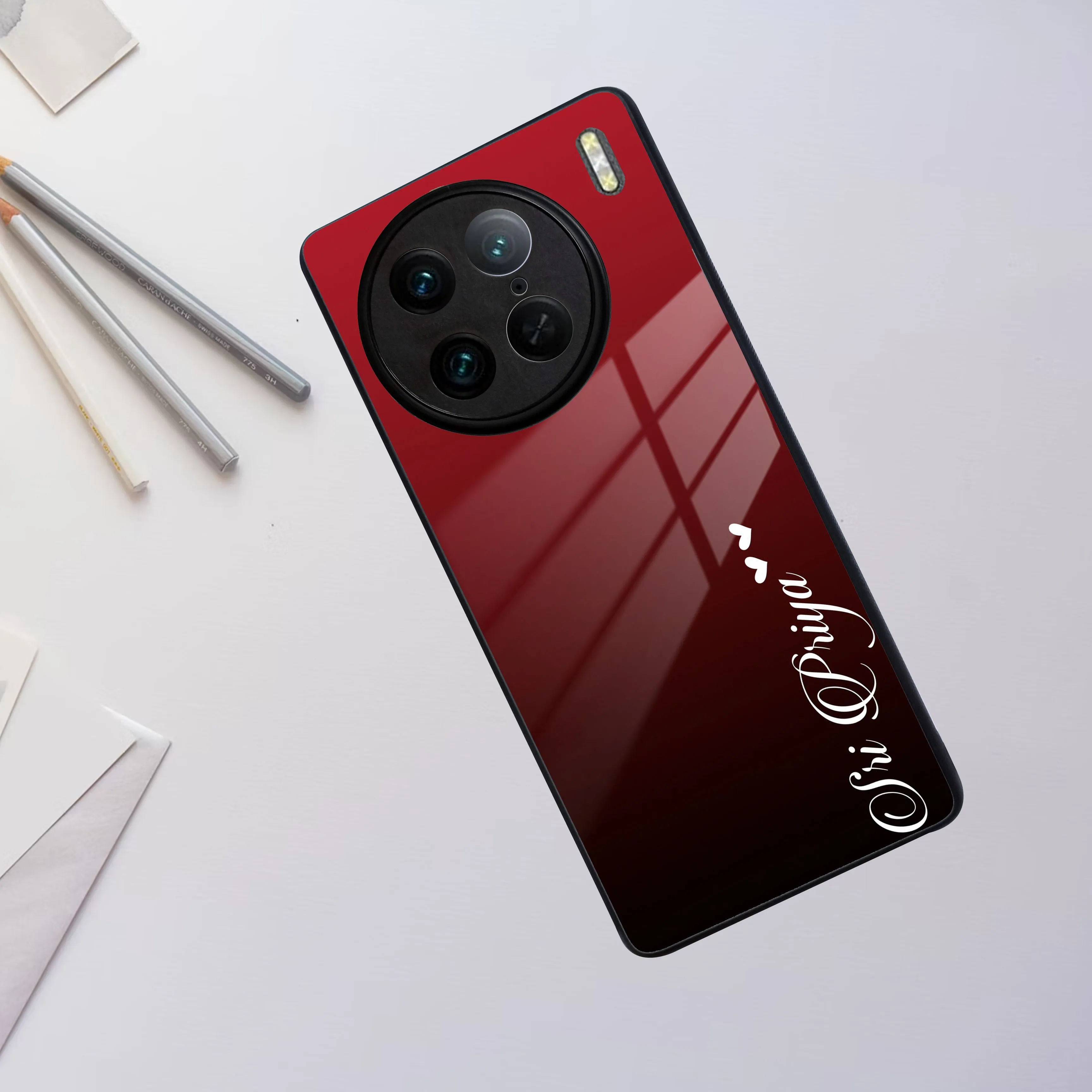 Customize Name Gradient Glass Case Cover Red Wine For Vivo