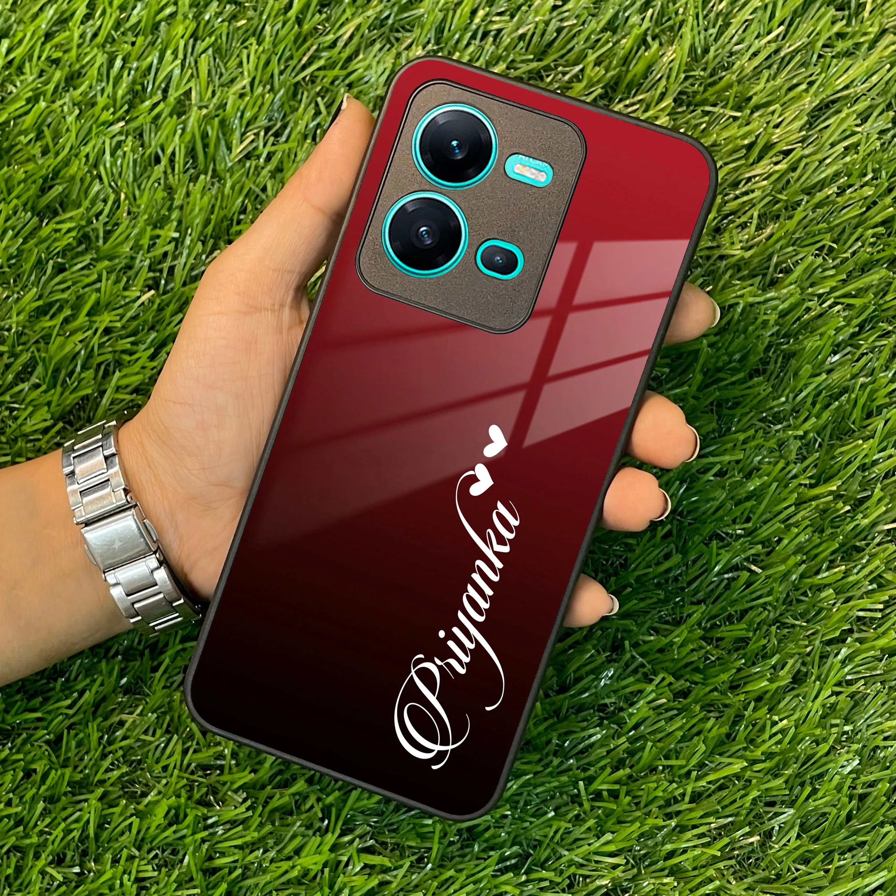 Customize Name Gradient Glass Case Cover Red Wine For Vivo