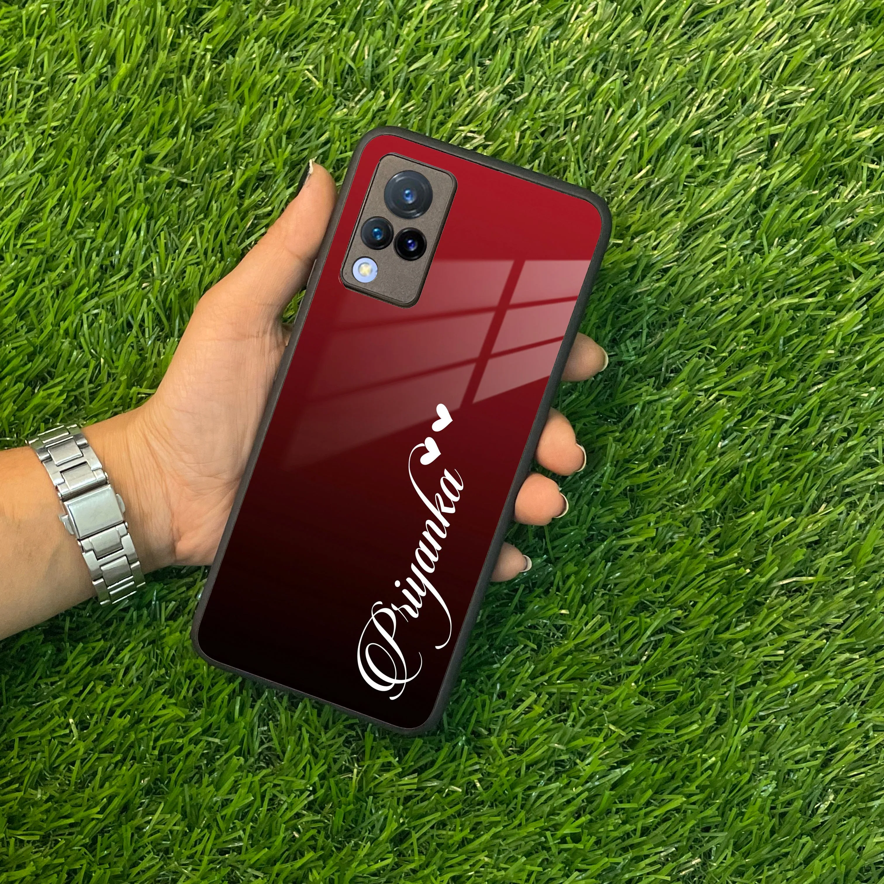 Customize Name Gradient Glass Case Cover Red Wine For Vivo