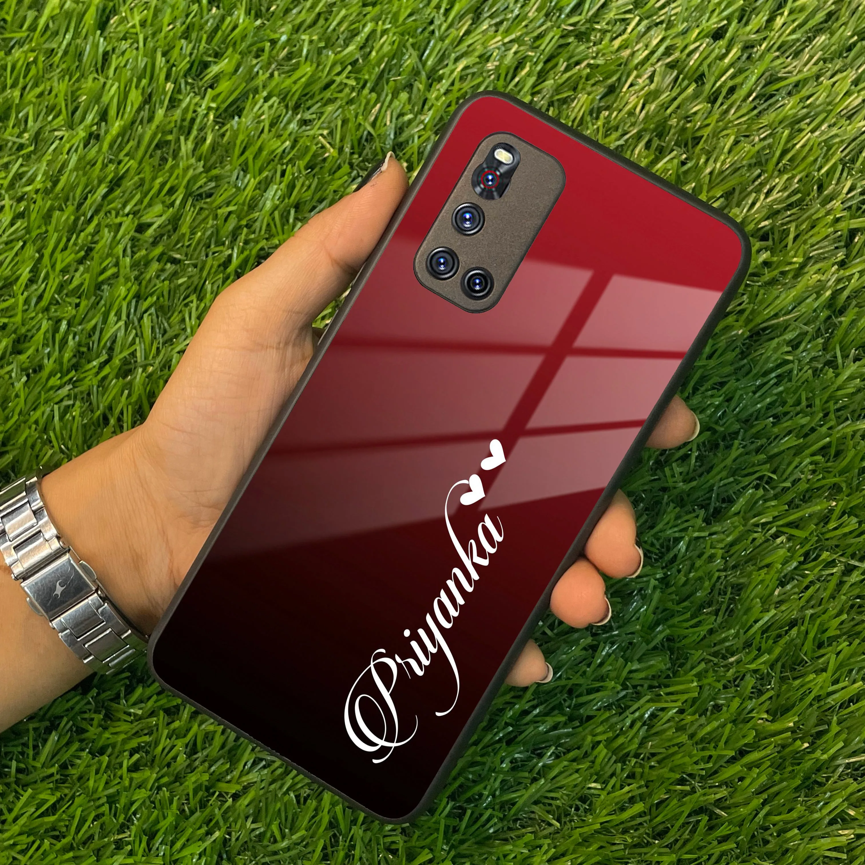 Customize Name Gradient Glass Case Cover Red Wine For Vivo