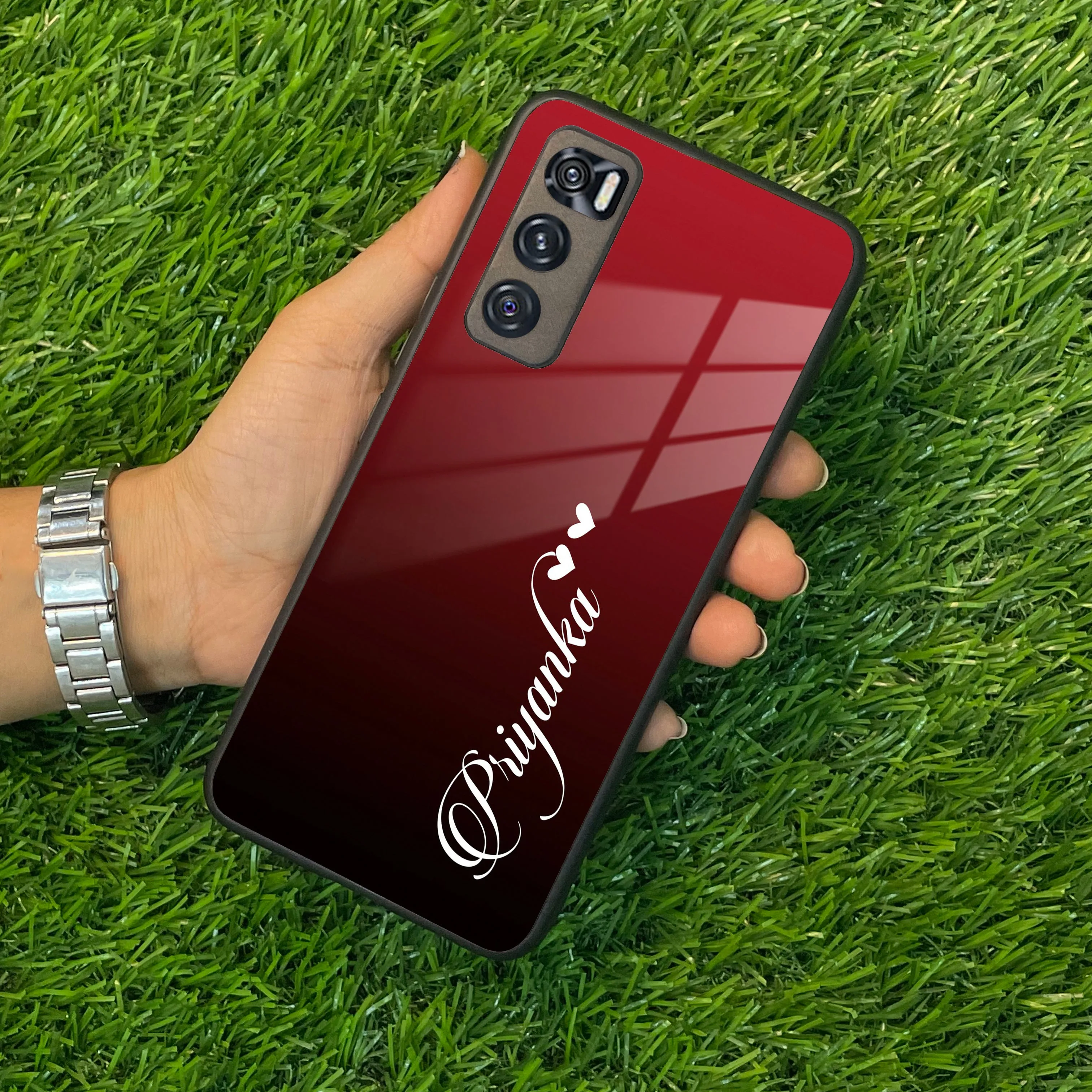 Customize Name Gradient Glass Case Cover Red Wine For Vivo