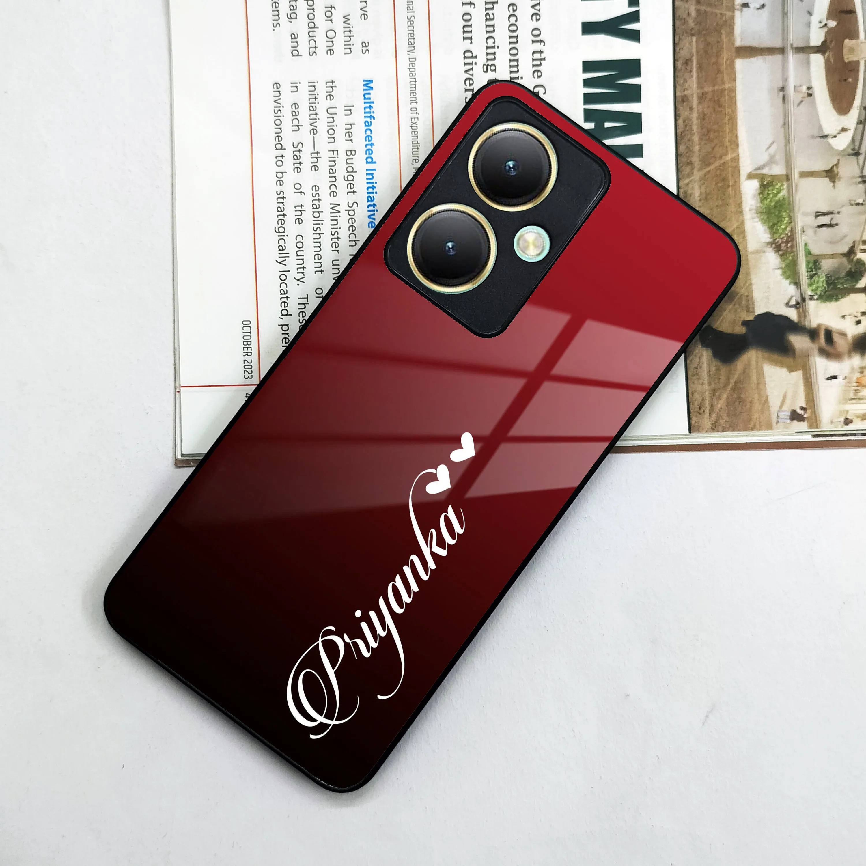 Customize Name Gradient Glass Case Cover Red Wine For Vivo