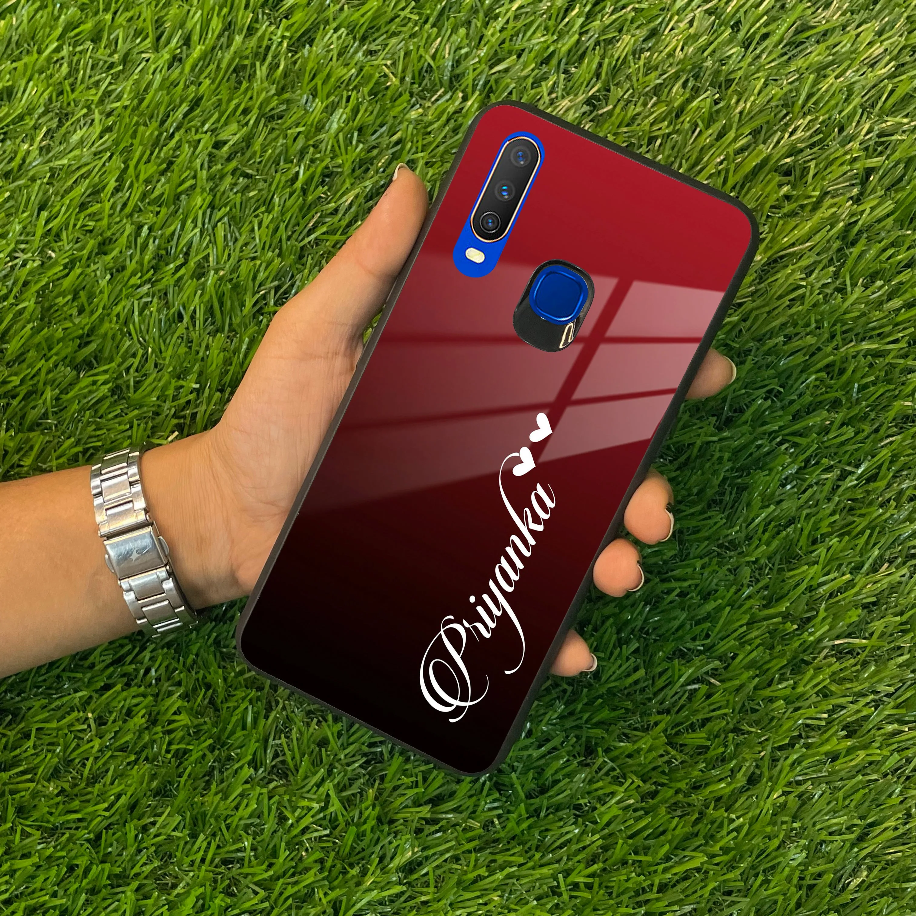 Customize Name Gradient Glass Case Cover Red Wine For Vivo