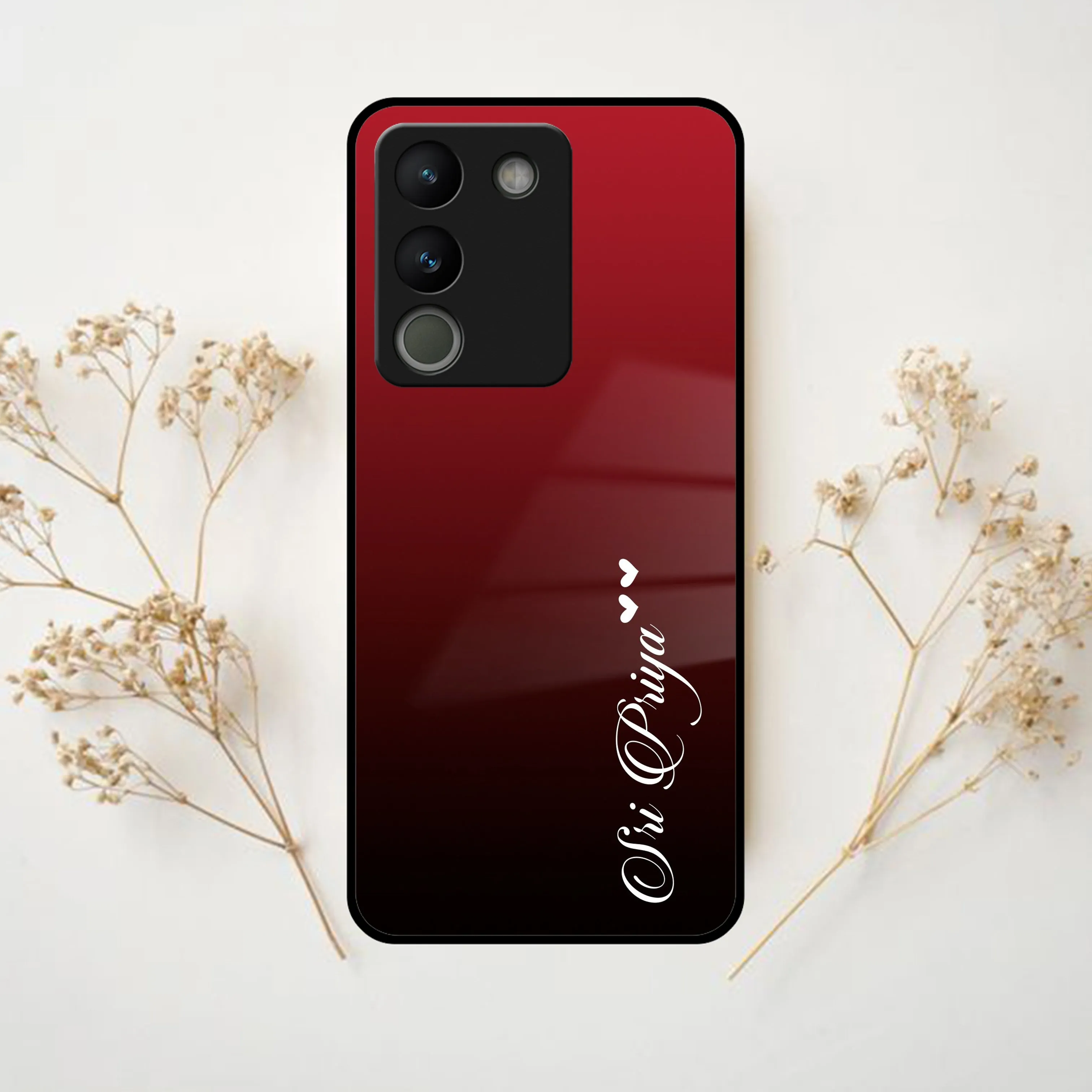 Customize Name Gradient Glass Case Cover Red Wine For Vivo