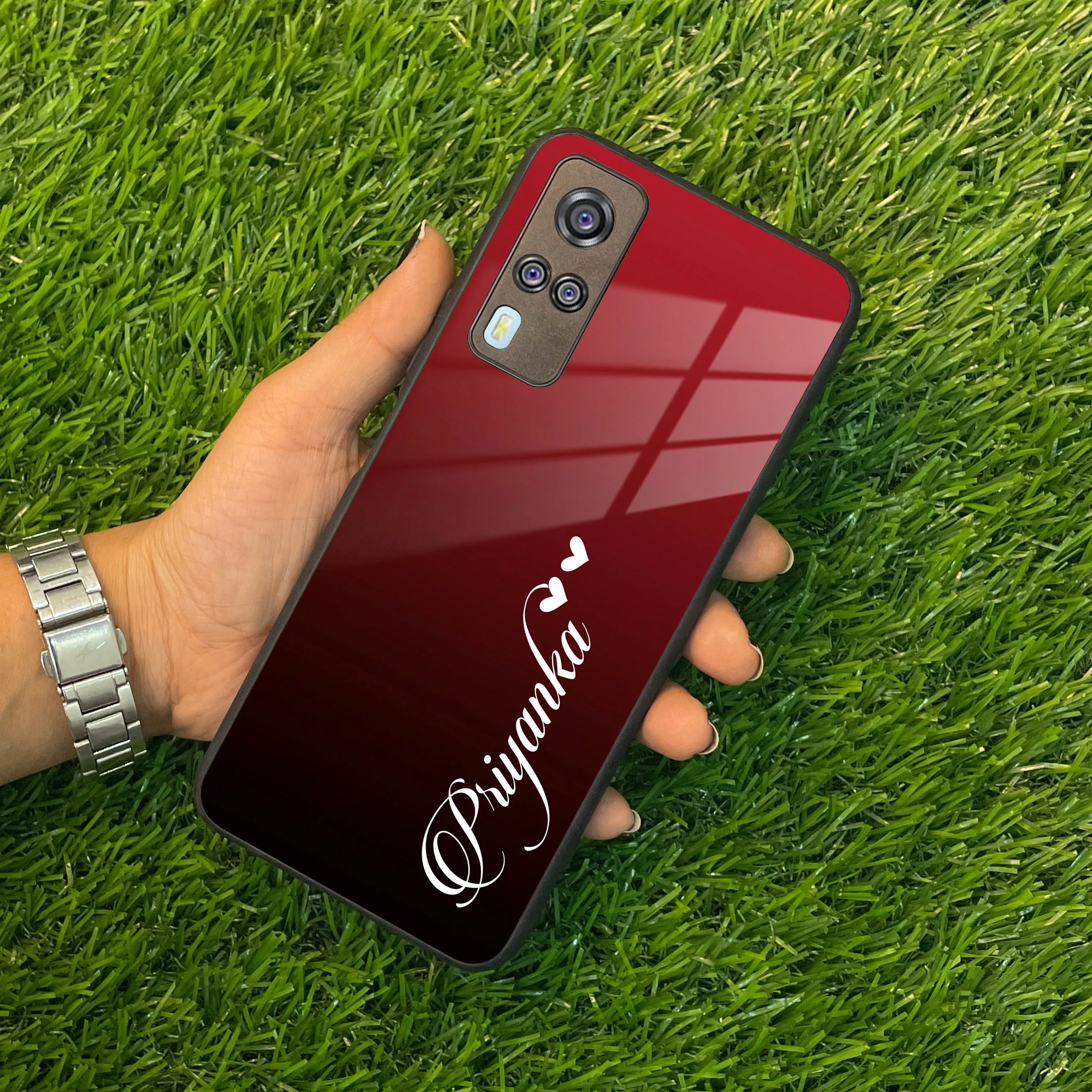 Customize Name Gradient Glass Case Cover Red Wine For Vivo