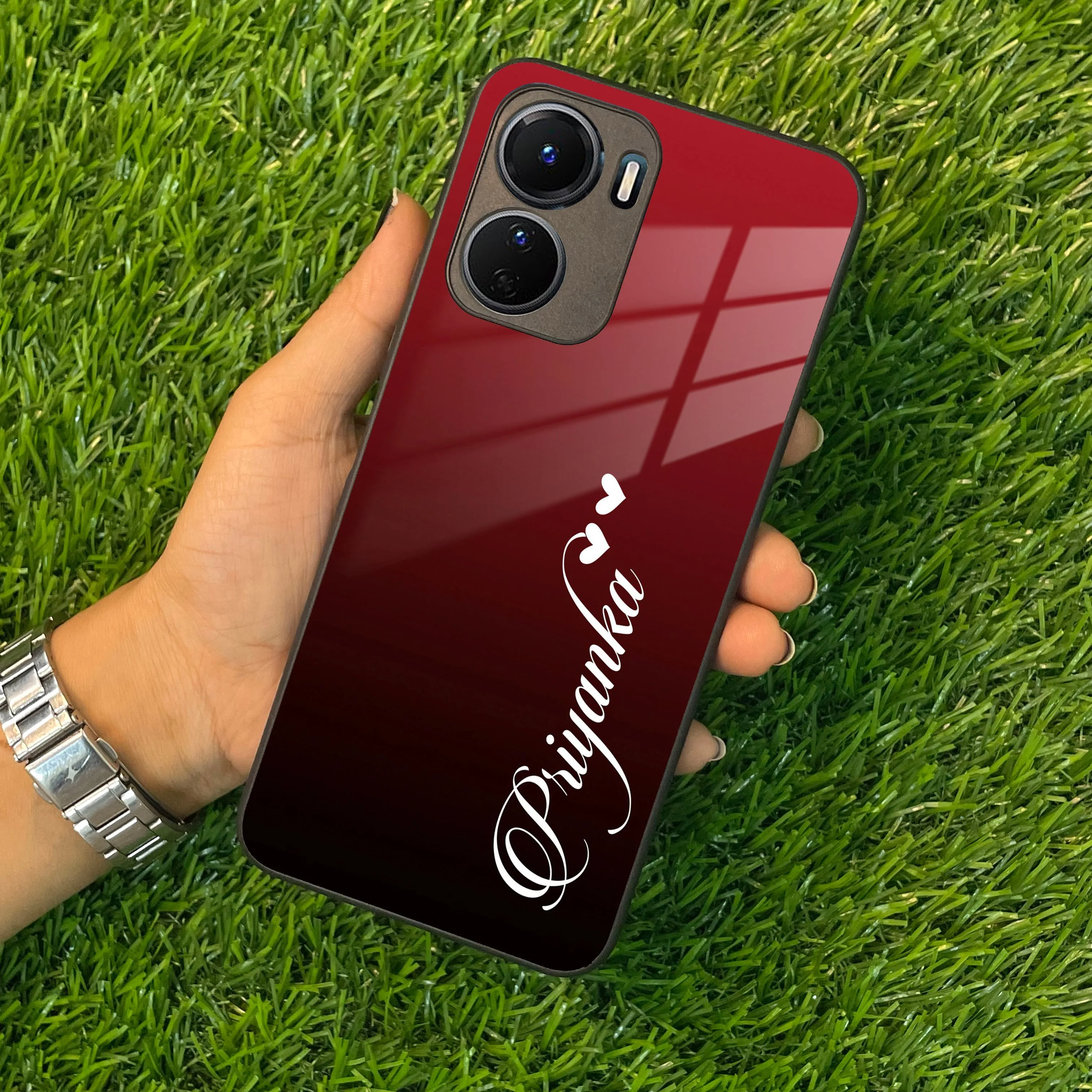 Customize Name Gradient Glass Case Cover Red Wine For Vivo