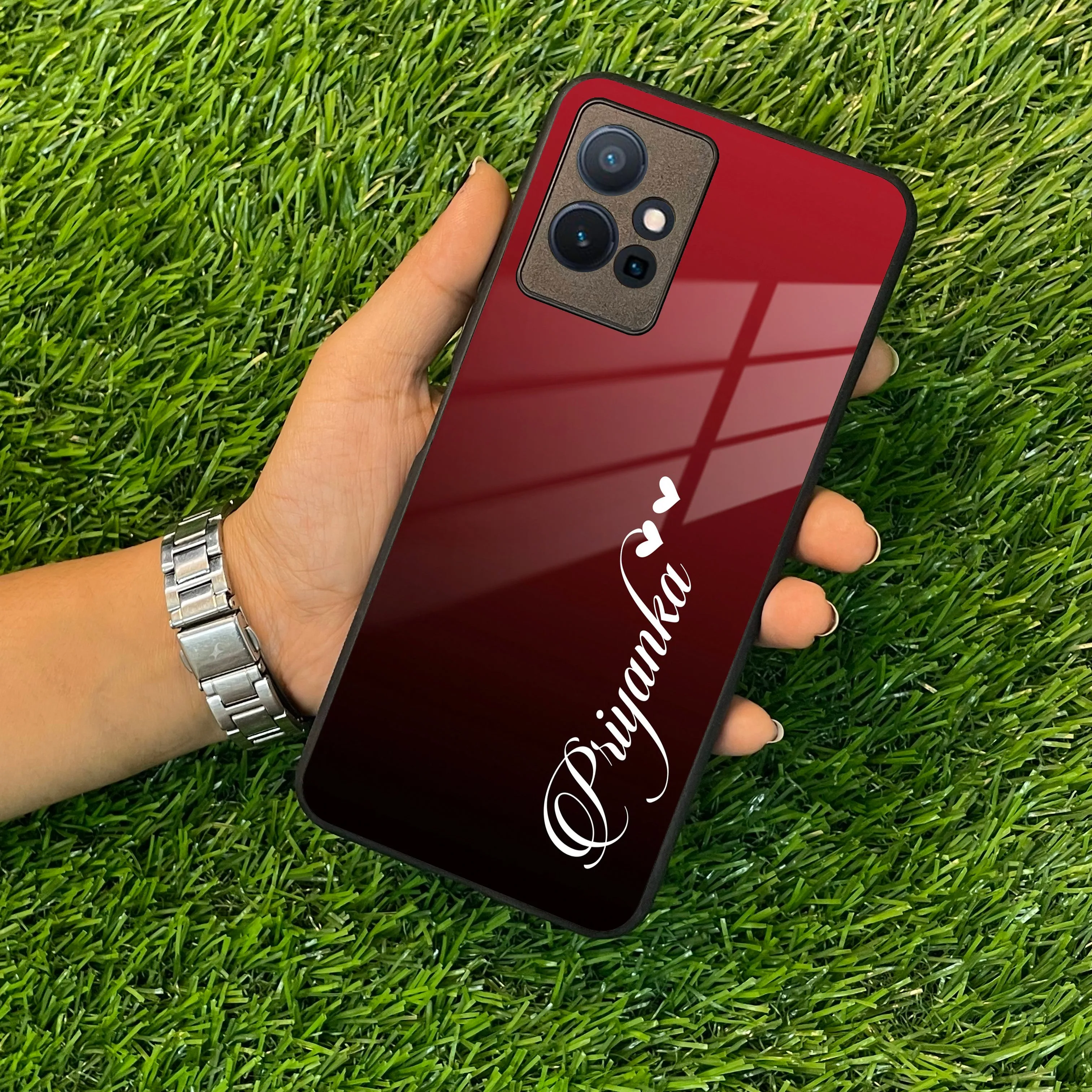 Customize Name Gradient Glass Case Cover Red Wine For Vivo