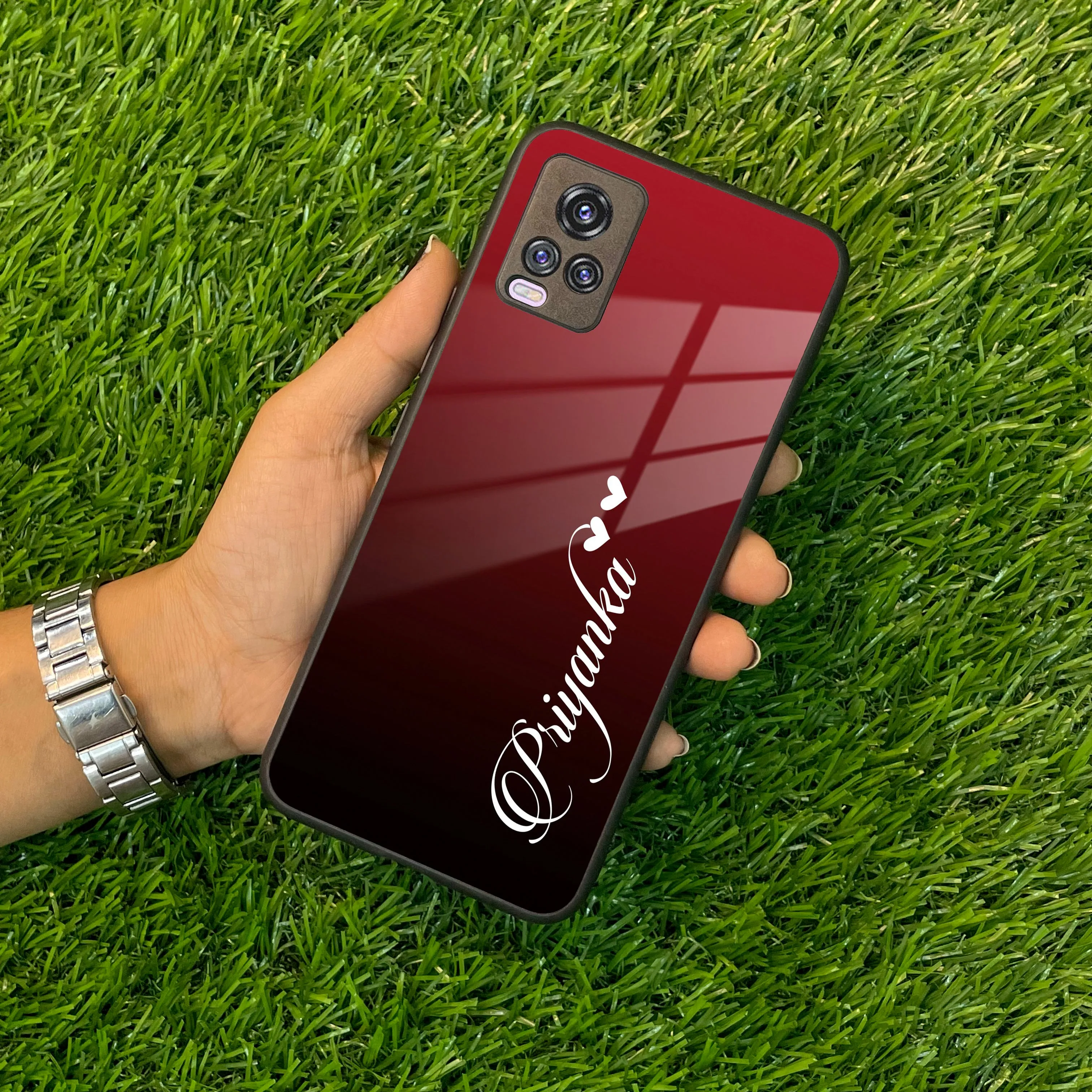 Customize Name Gradient Glass Case Cover Red Wine For Vivo