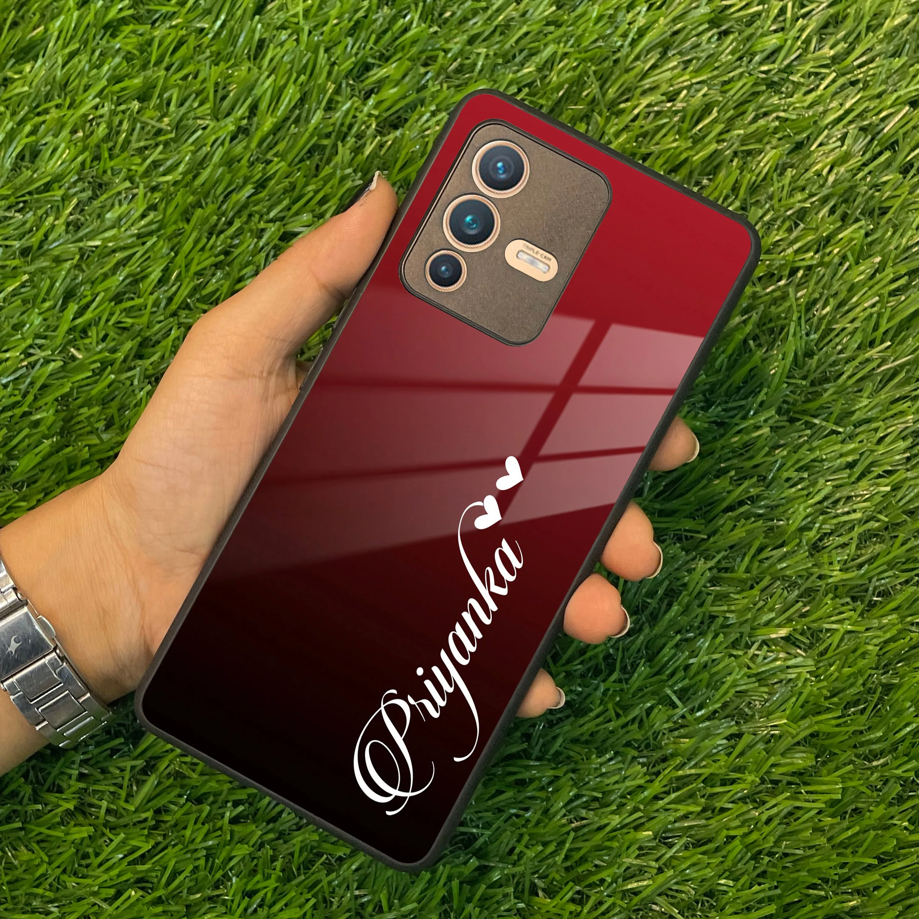 Customize Name Gradient Glass Case Cover Red Wine For Vivo