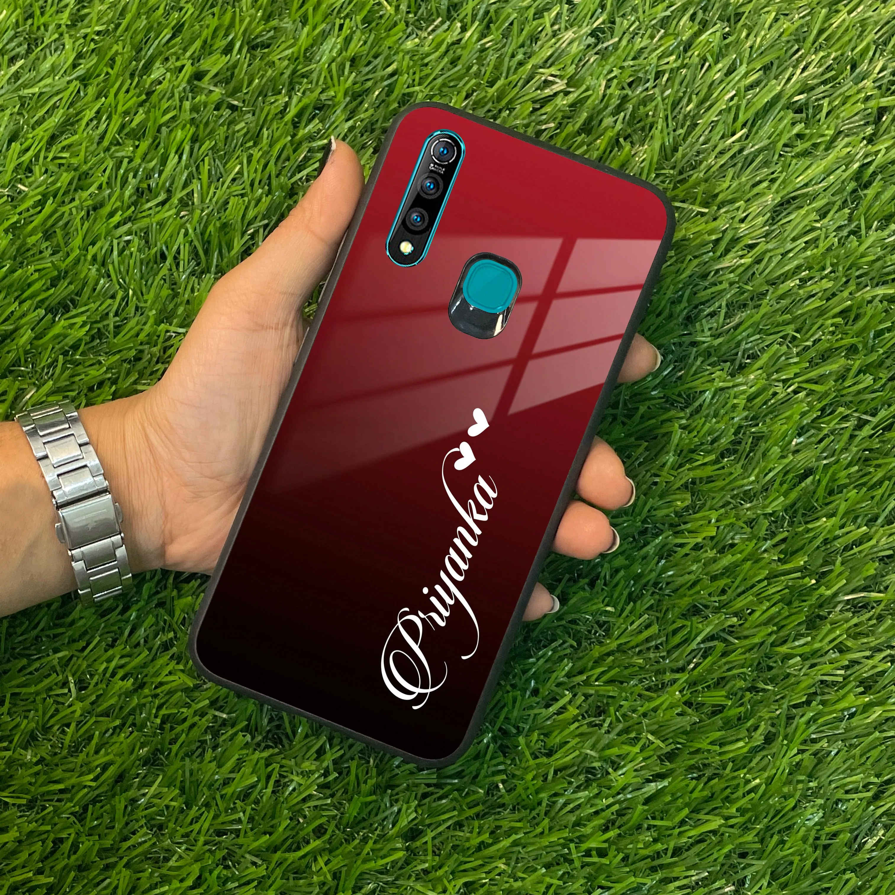 Customize Name Gradient Glass Case Cover Red Wine For Vivo