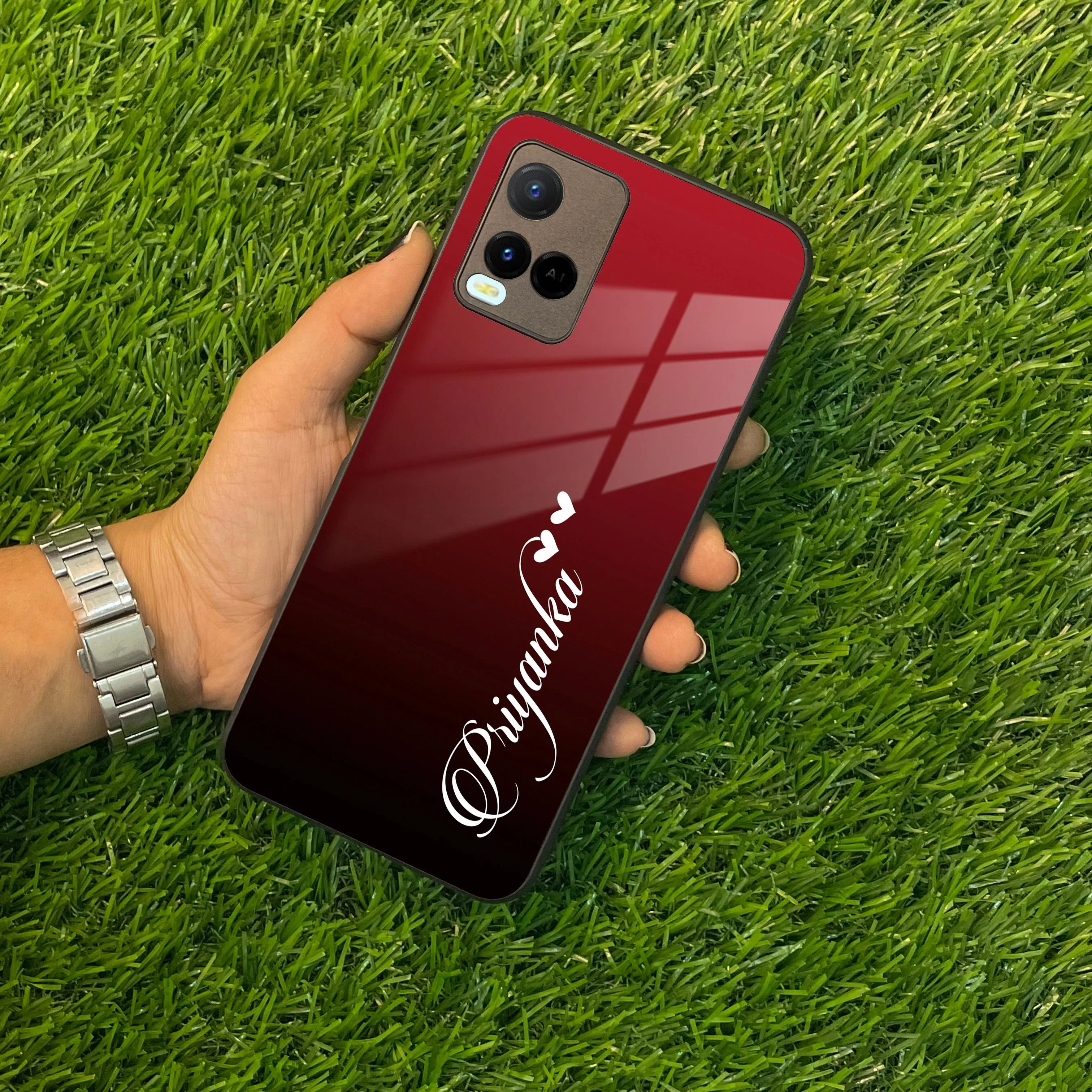 Customize Name Gradient Glass Case Cover Red Wine For Vivo