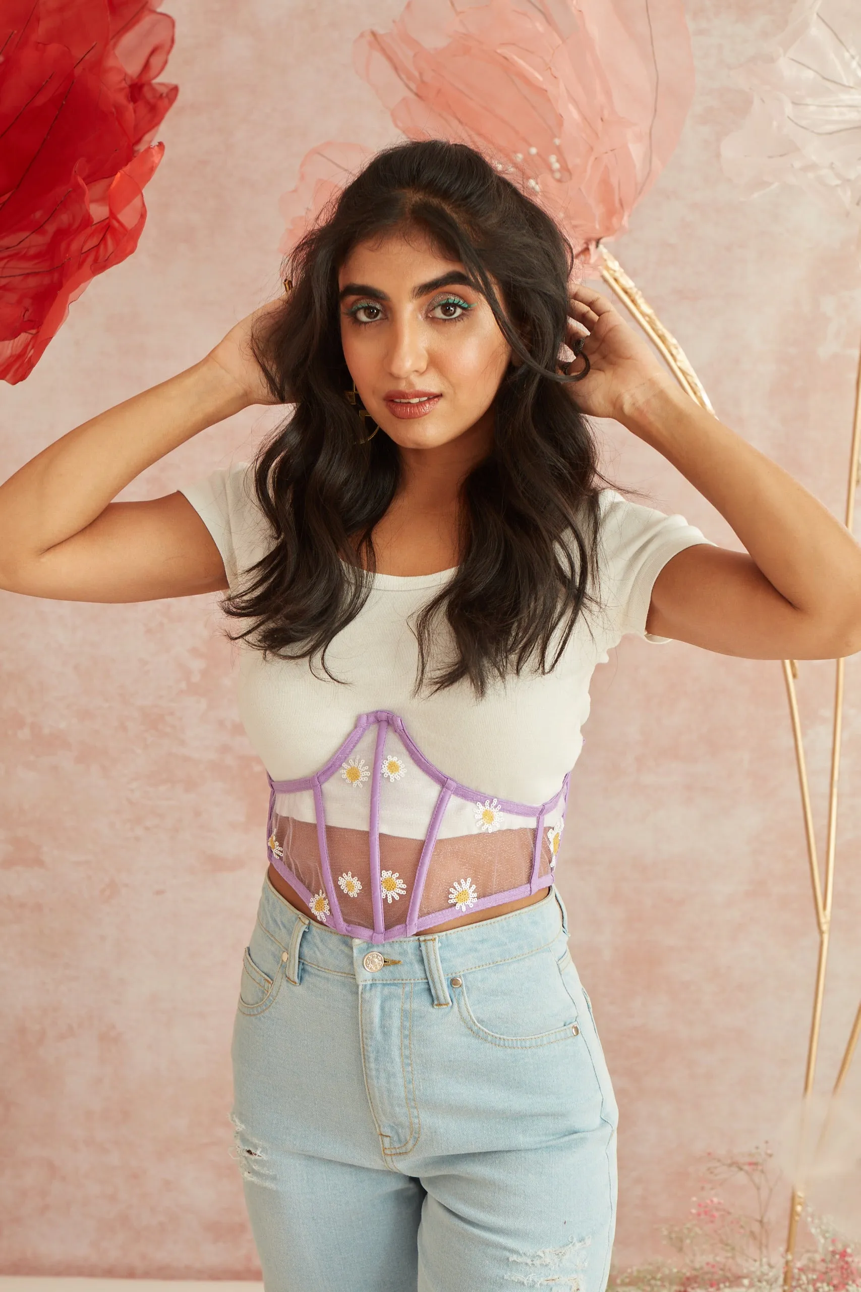 Daisy Lavender Embroidered Underbust Corset Belt